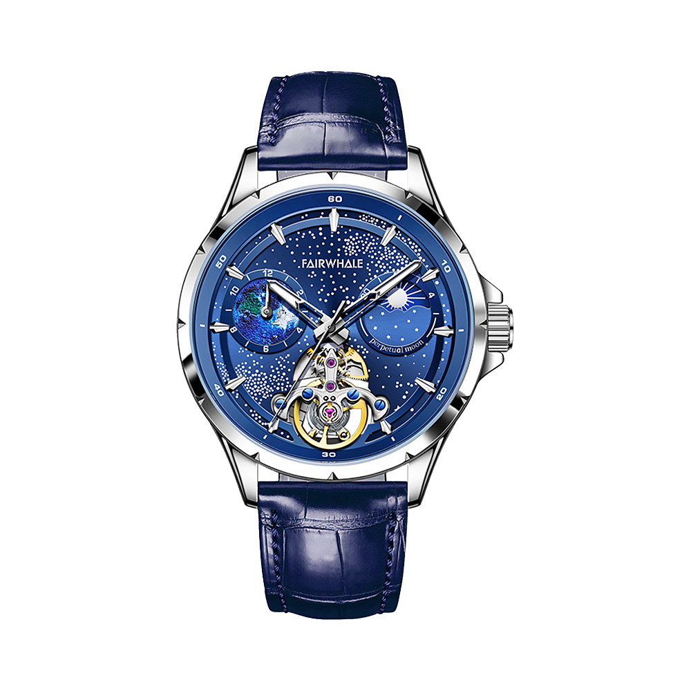 【Mark Fairwhale 馬克菲爾】FW-6690 日月星辰 不鏽鋼 機械 手錶 -