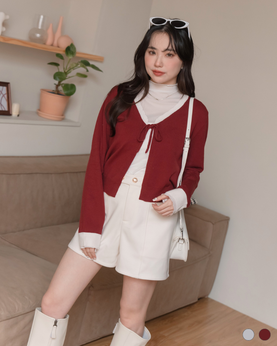 花邊領綁結針織小外套