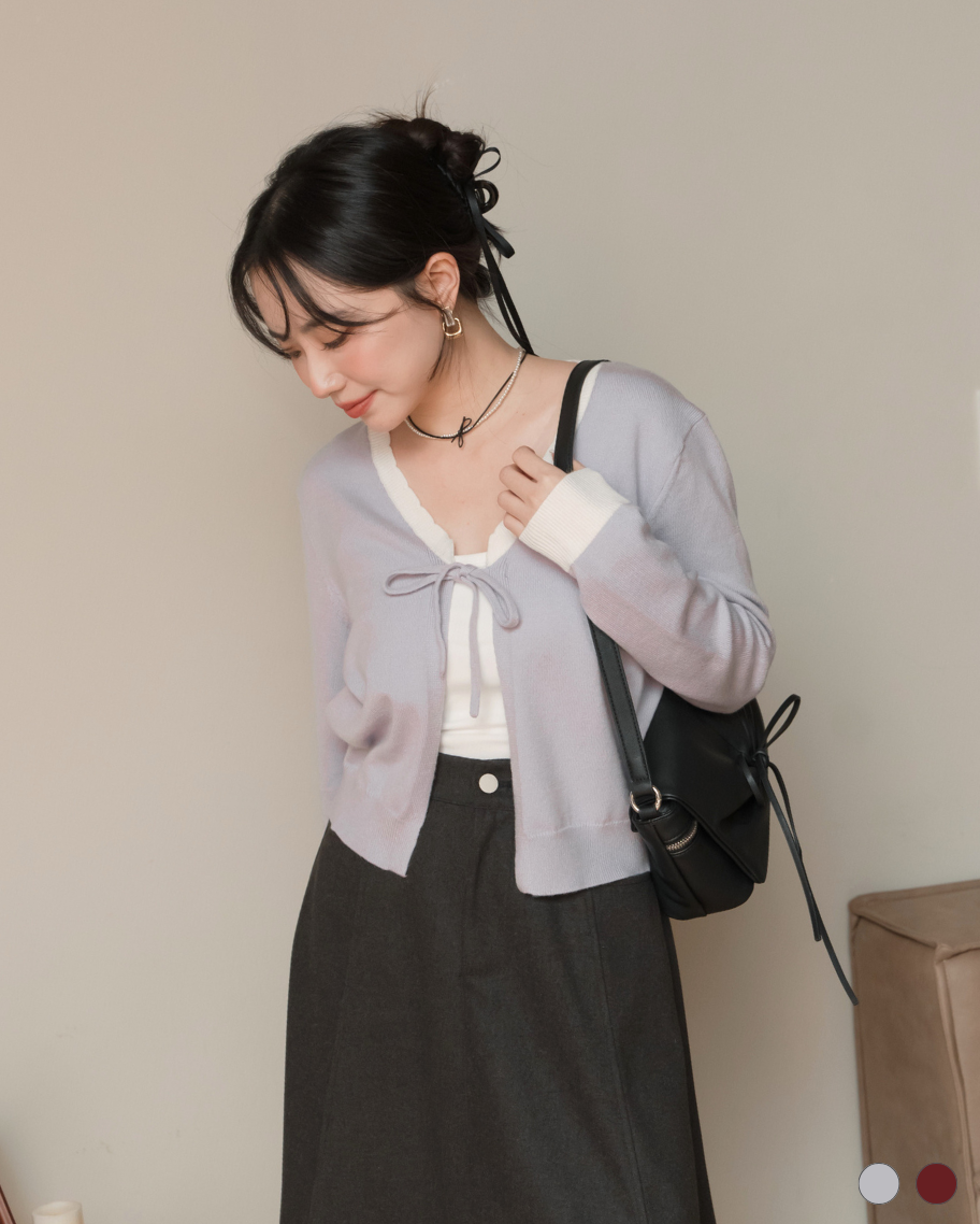 花邊領綁結針織小外套