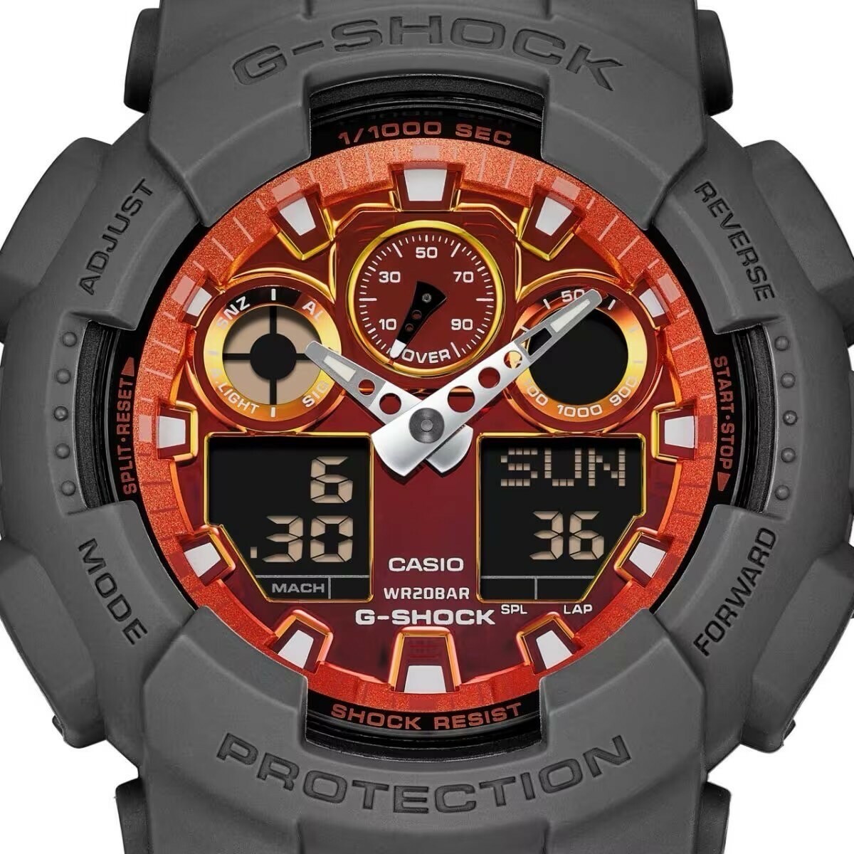 【G-SHOCK】炙熱火焰雙顯錶GA-100FL-8A 51.2mm 現代鐘錶
