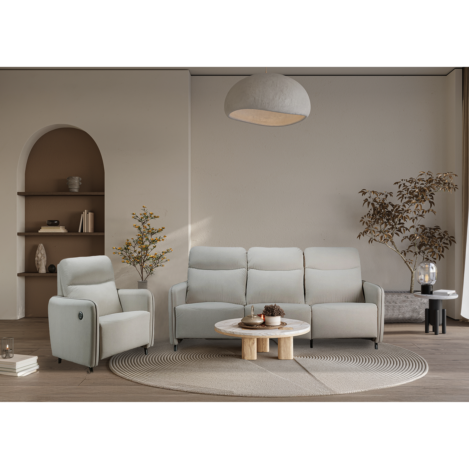 Homer  科技耐磨皮電動沙發-玄米白〔SF9525〕