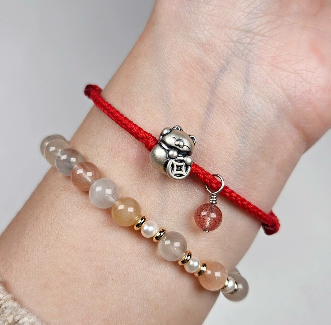 招財貓款蠟線手鍊