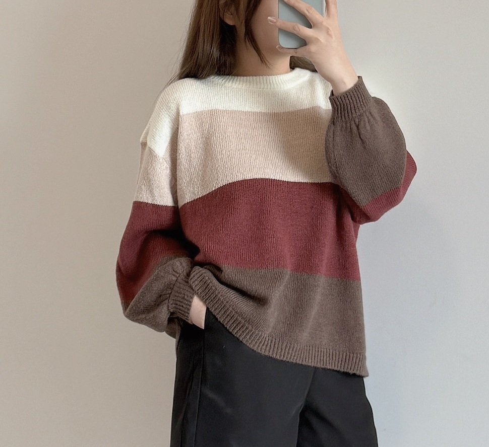 現貨 7132 橫間拼色羊毛衣