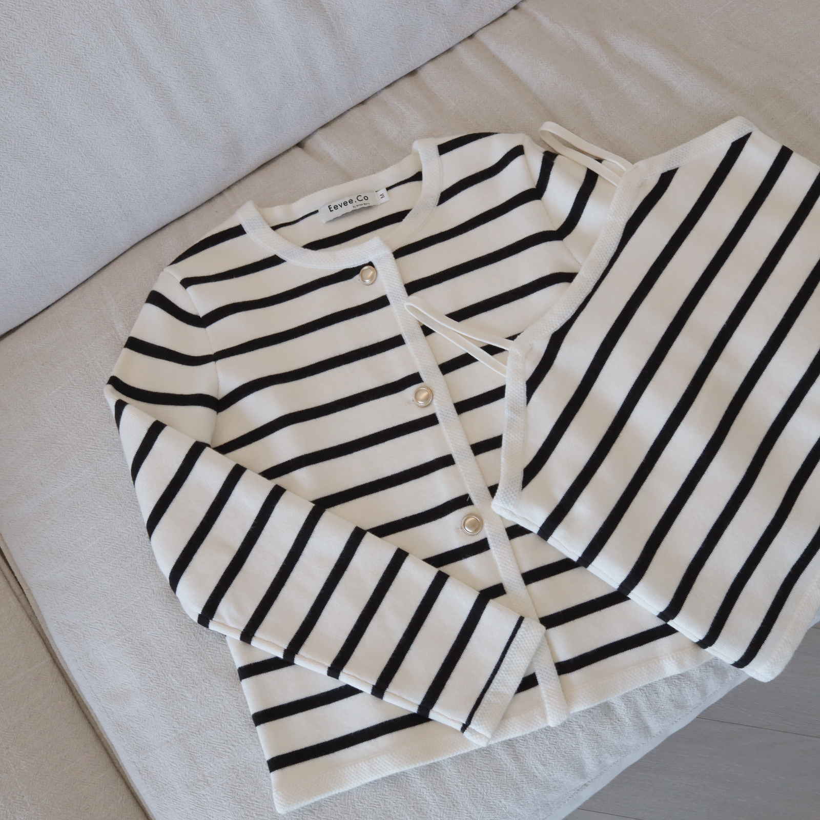 現貨 7102 間條長袖針織套裝 含背心