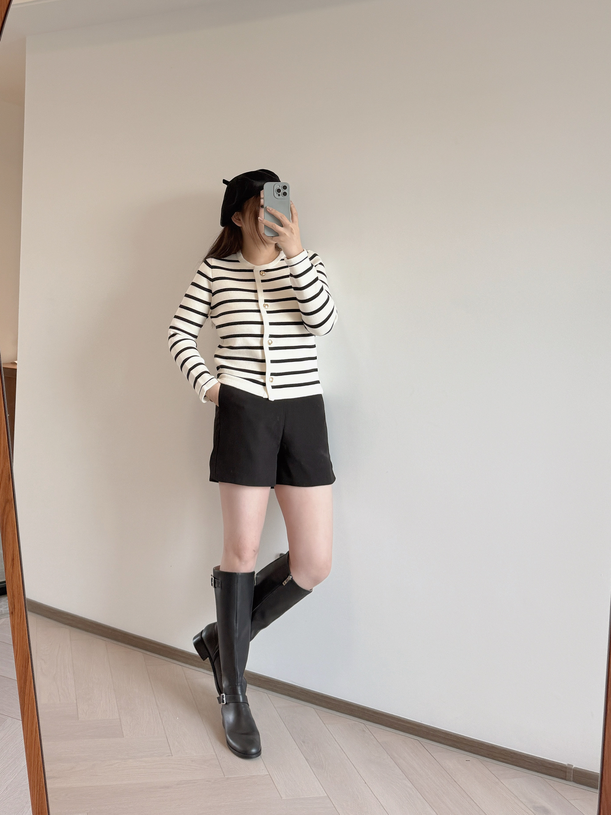 現貨 7102 間條長袖針織套裝 含背心