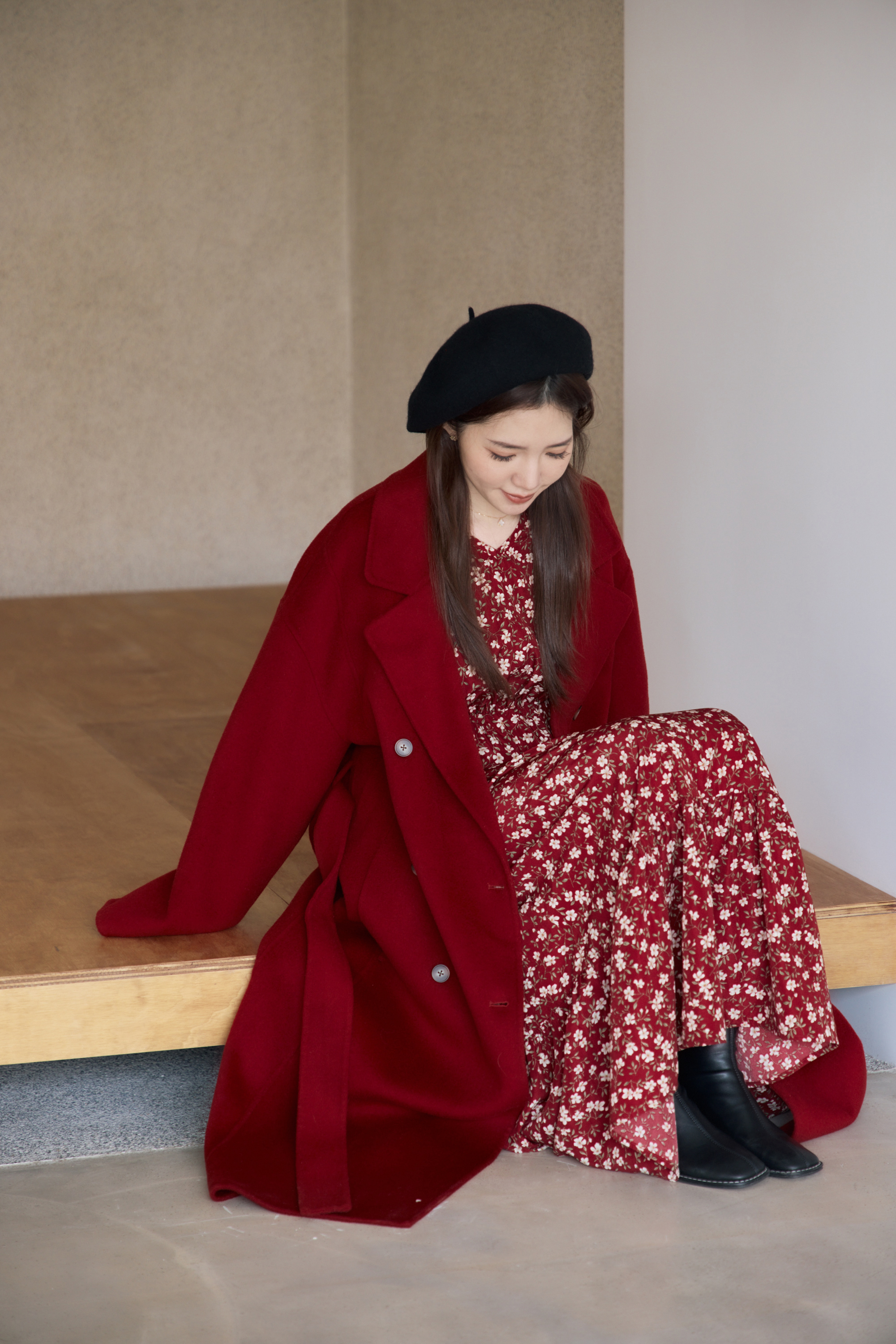 guten made/柏根地紅碎花魚尾長洋裝