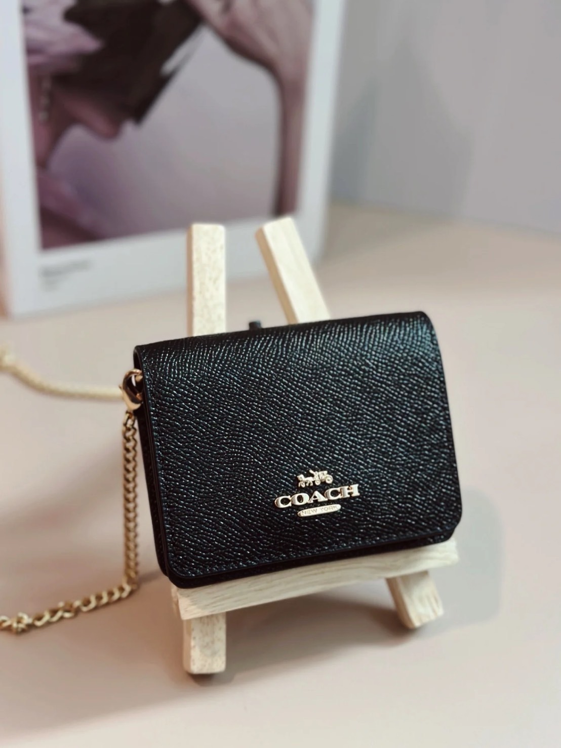 COACH CHAIN WALLET 系列10 鏈條小卡包 錢包 單肩斜挎包 迷你 黑色 C0059-IMBLK