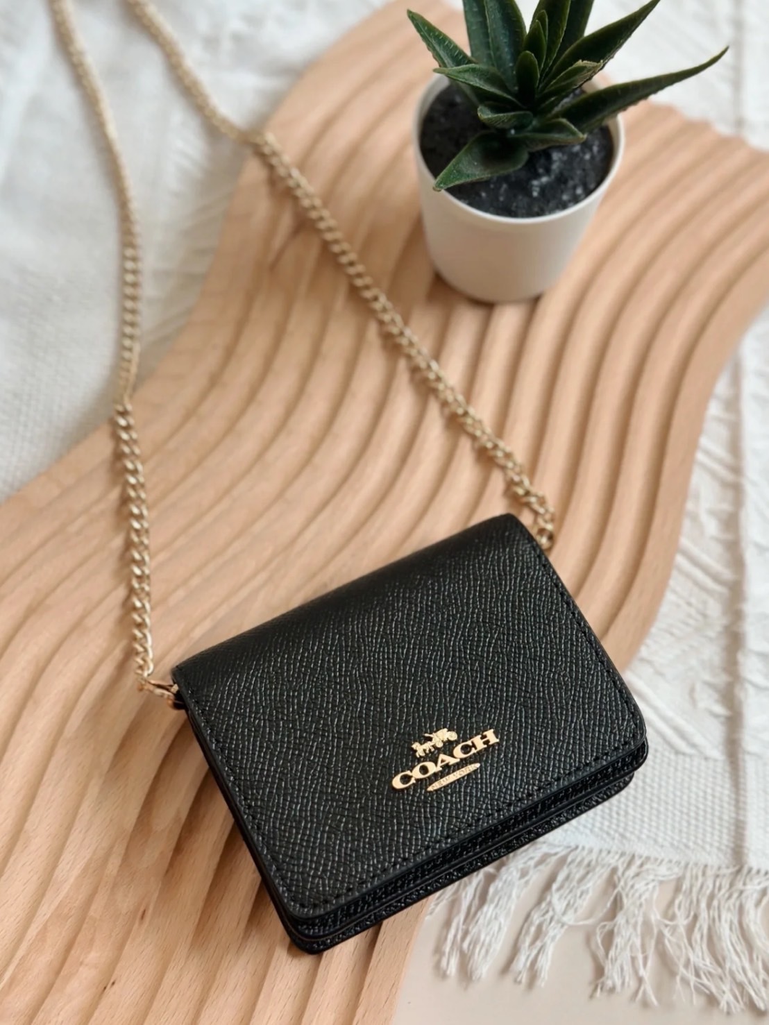 COACH CHAIN WALLET 系列10 鏈條小卡包 錢包 單肩斜挎包 迷你 黑色 C0059-IMBLK