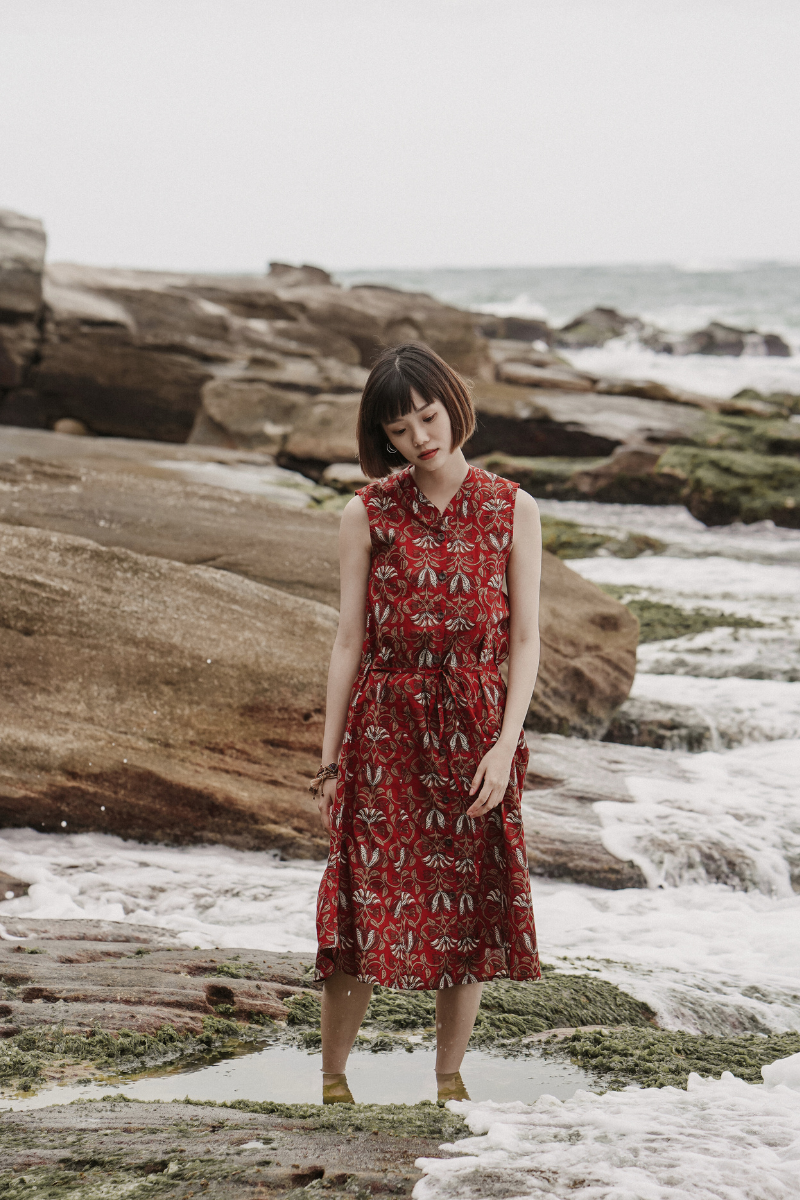 印度蓋染工藝親膚純棉 洋裝 - 山茶花