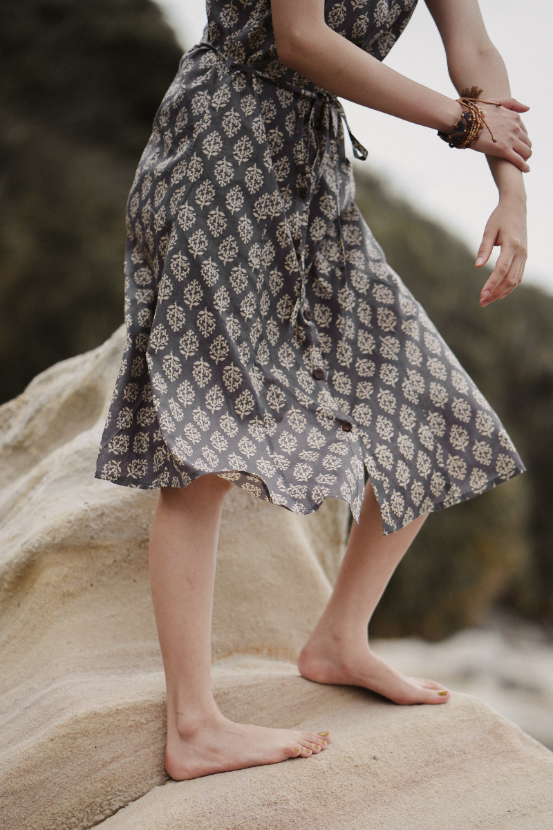 印度蓋染工藝親膚純棉 洋裝 - 雪花