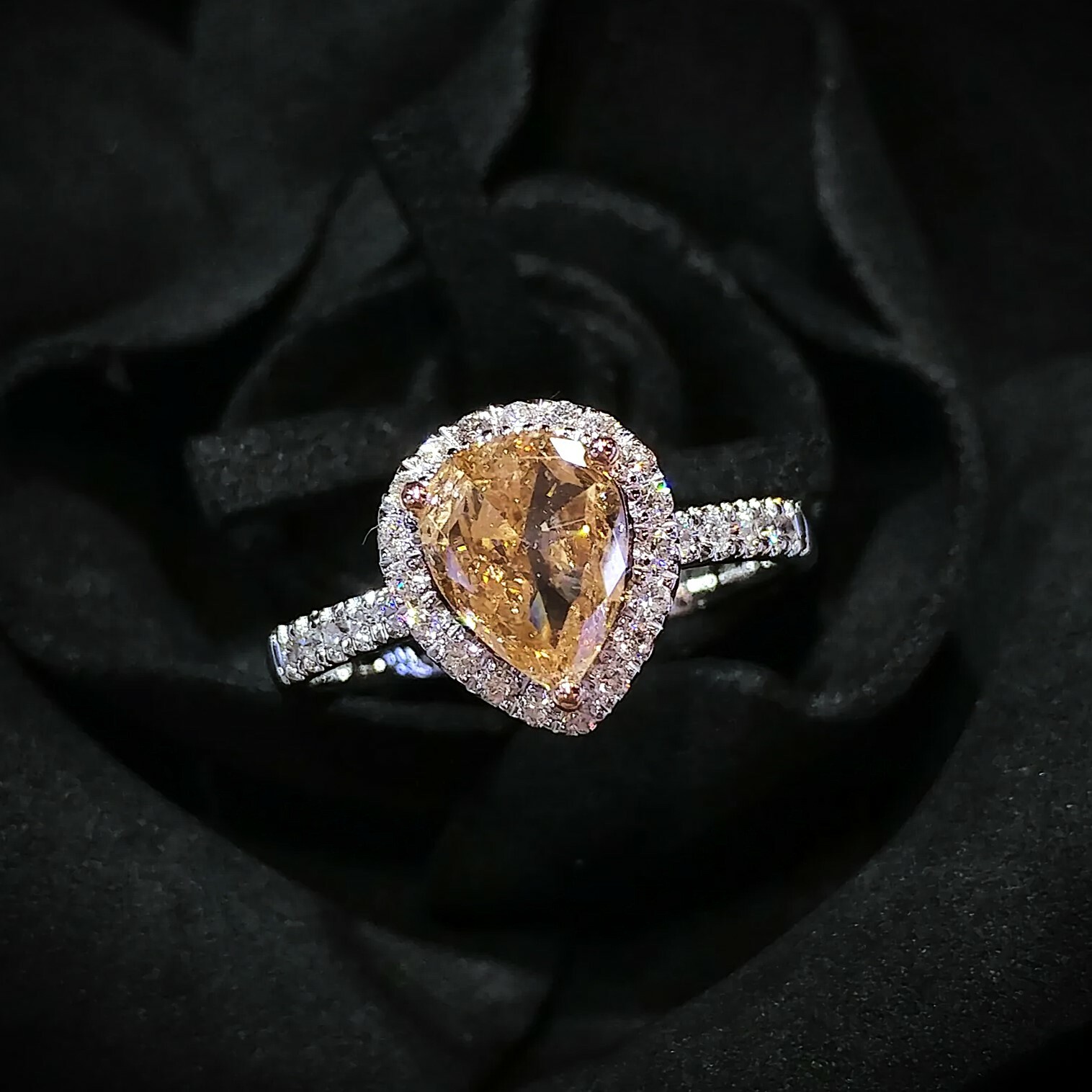 18K Gold 1.03ct Fancy Light Brown Pear Shaped Diamond Ring