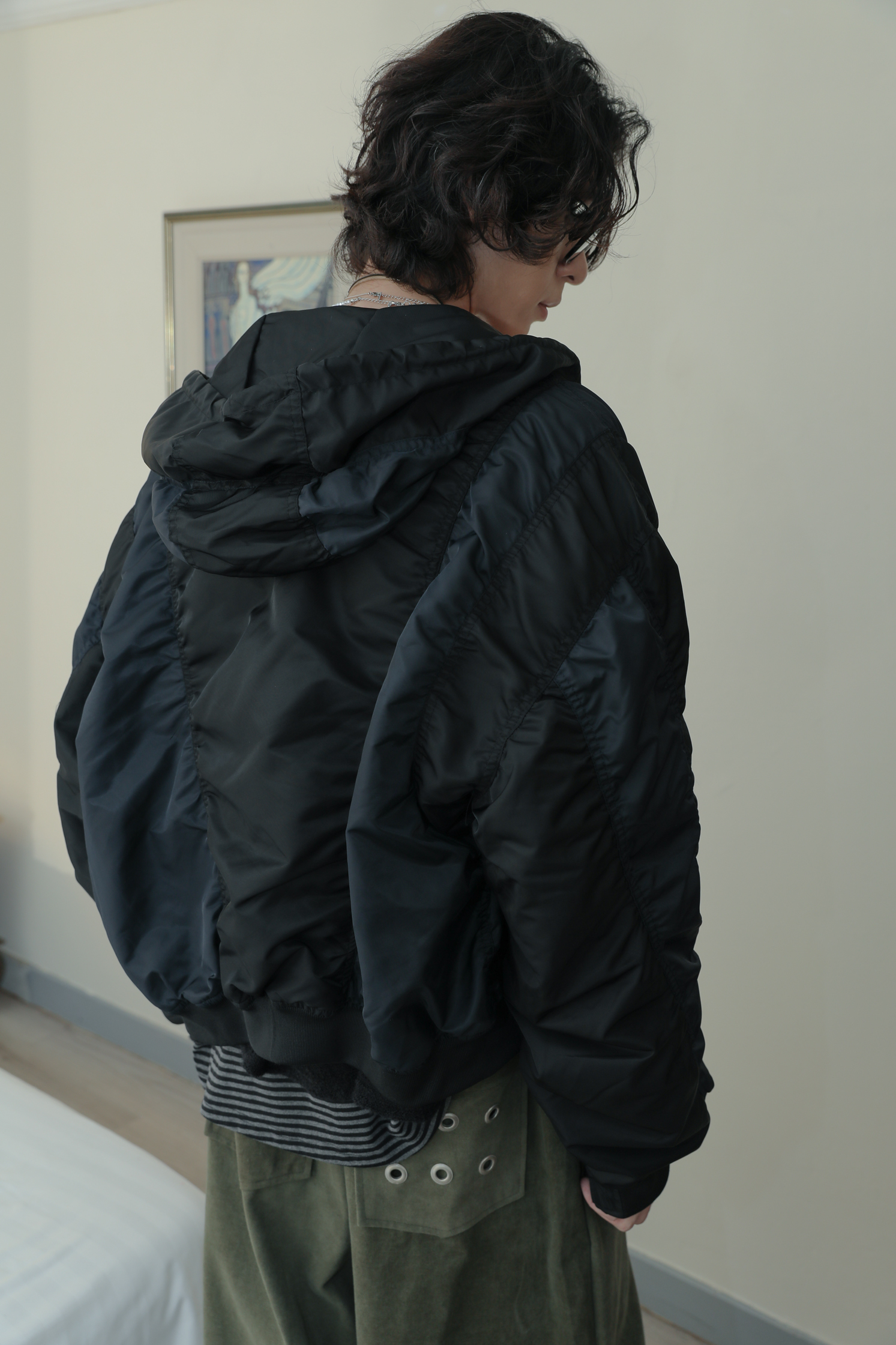 Hoodie Shirring MA-1 Jacket #外套