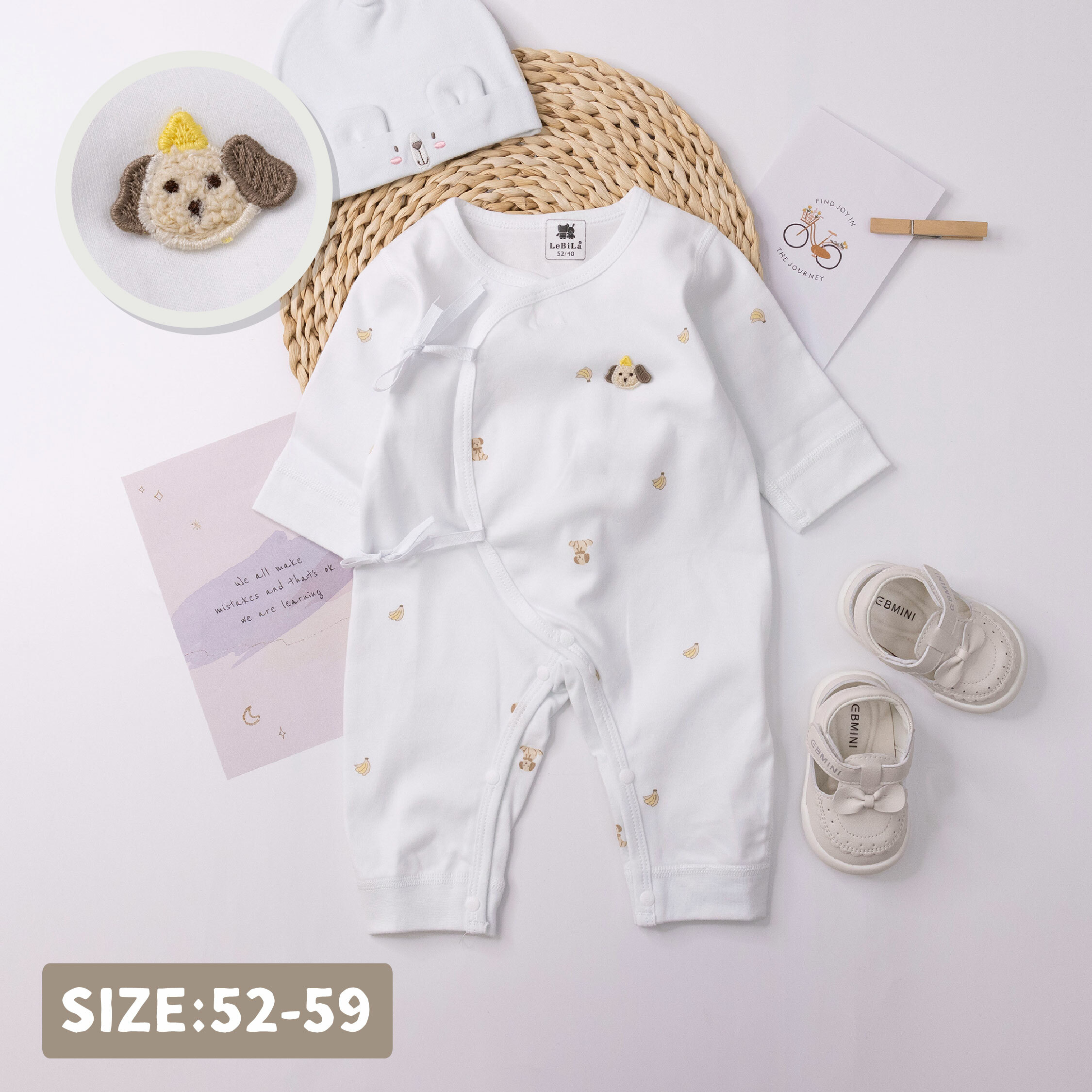 純淨系列【T3042】小萌犬香蕉棉柔長袖連身衣