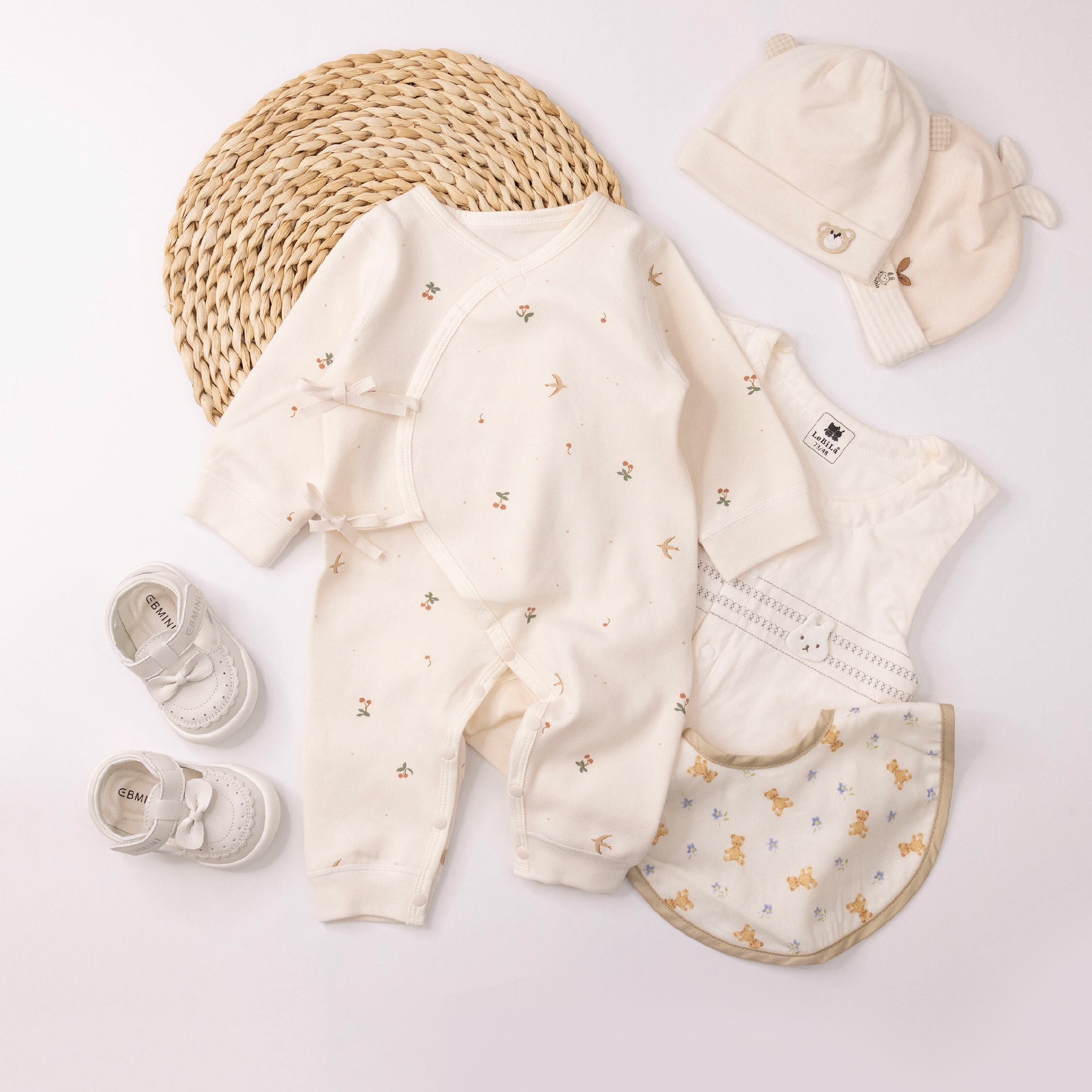 純淨系列【T3035】櫻桃知更鳥棉柔長袖連身衣