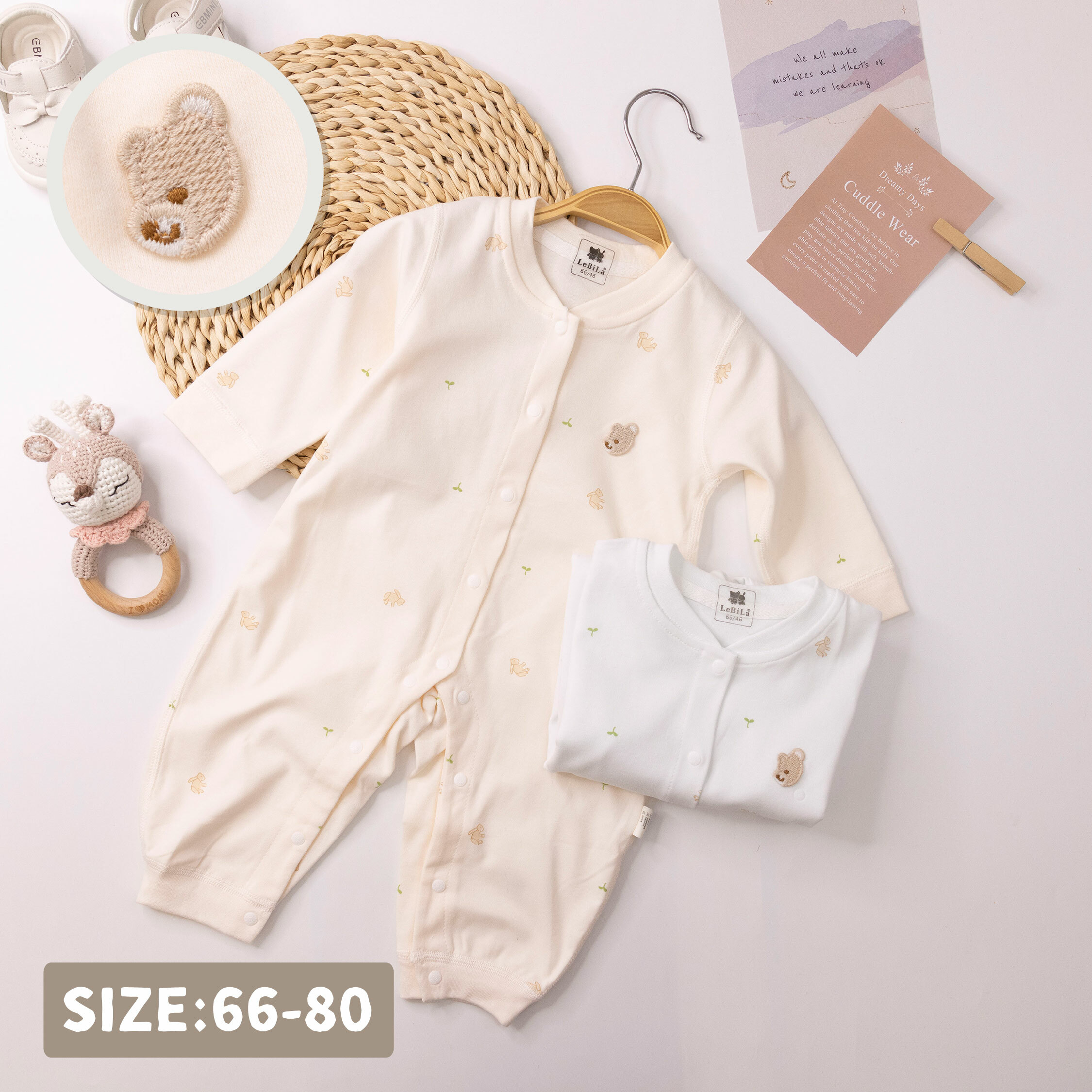 純淨系列【T3021】小嫩芽熊熊棉柔長袖連身衣＊二色