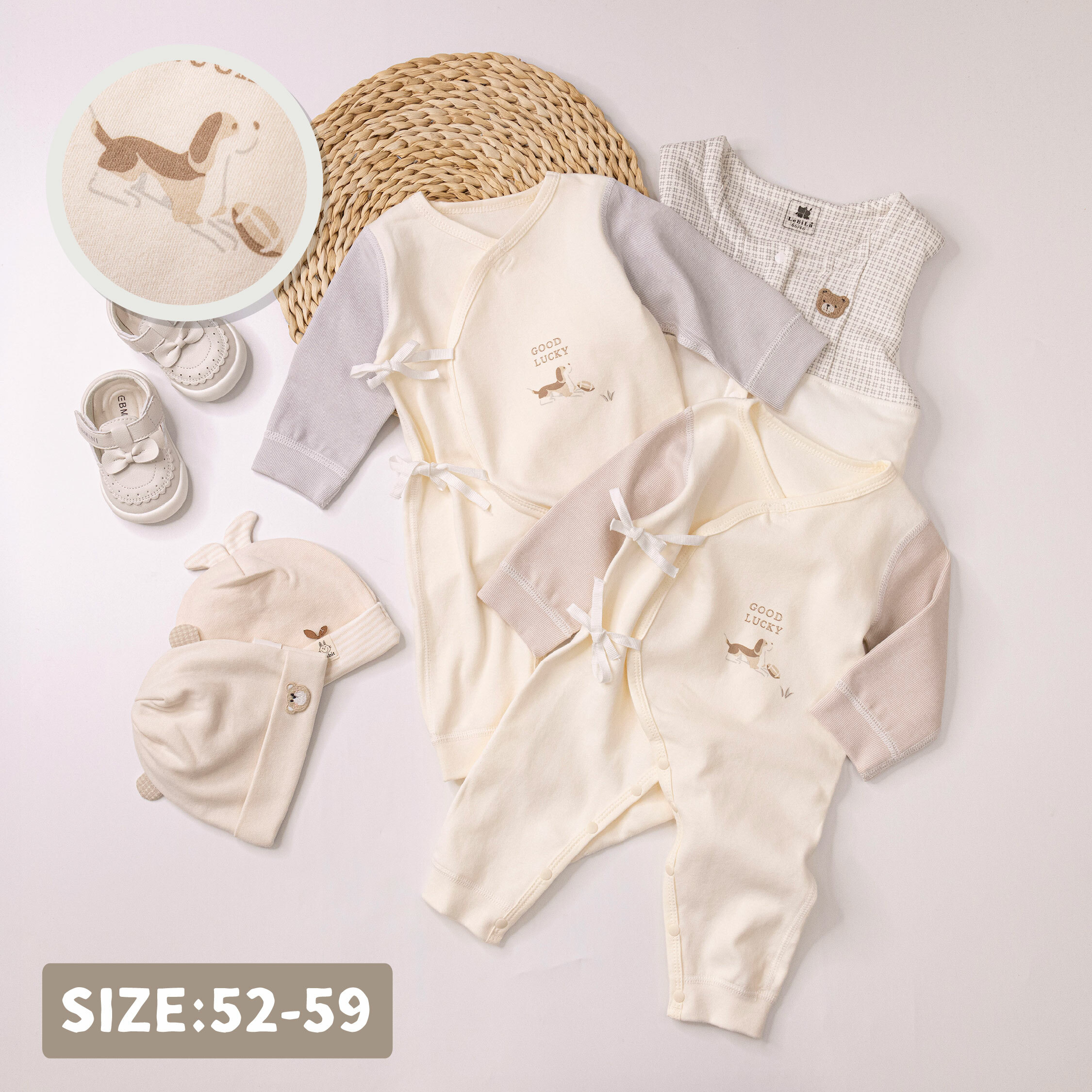 純淨系列【T3034】幸運小狗拼色棉質長袖連身衣＊二色