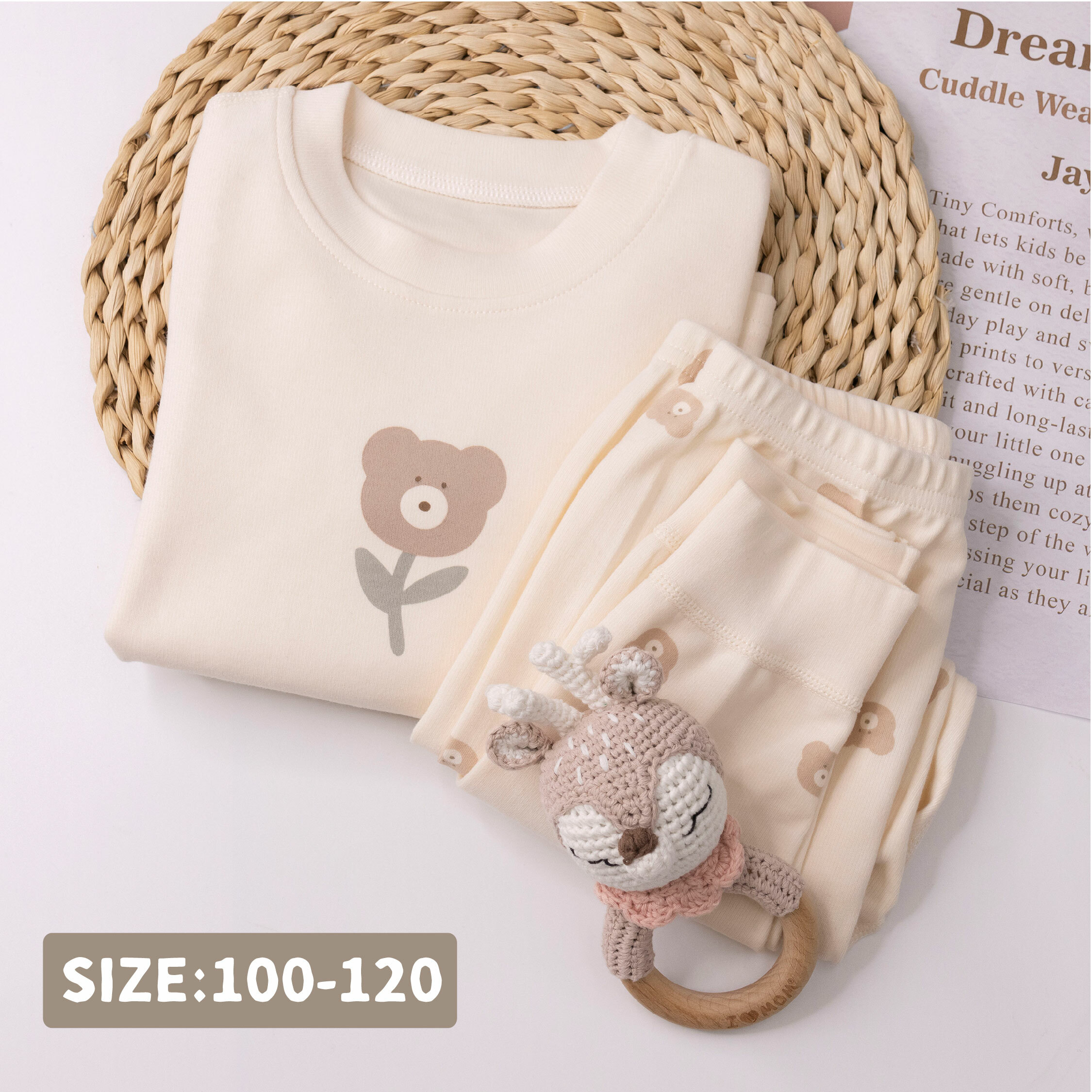 純淨系列【T3023】花朵小熊棉柔舒眠睡衣套裝