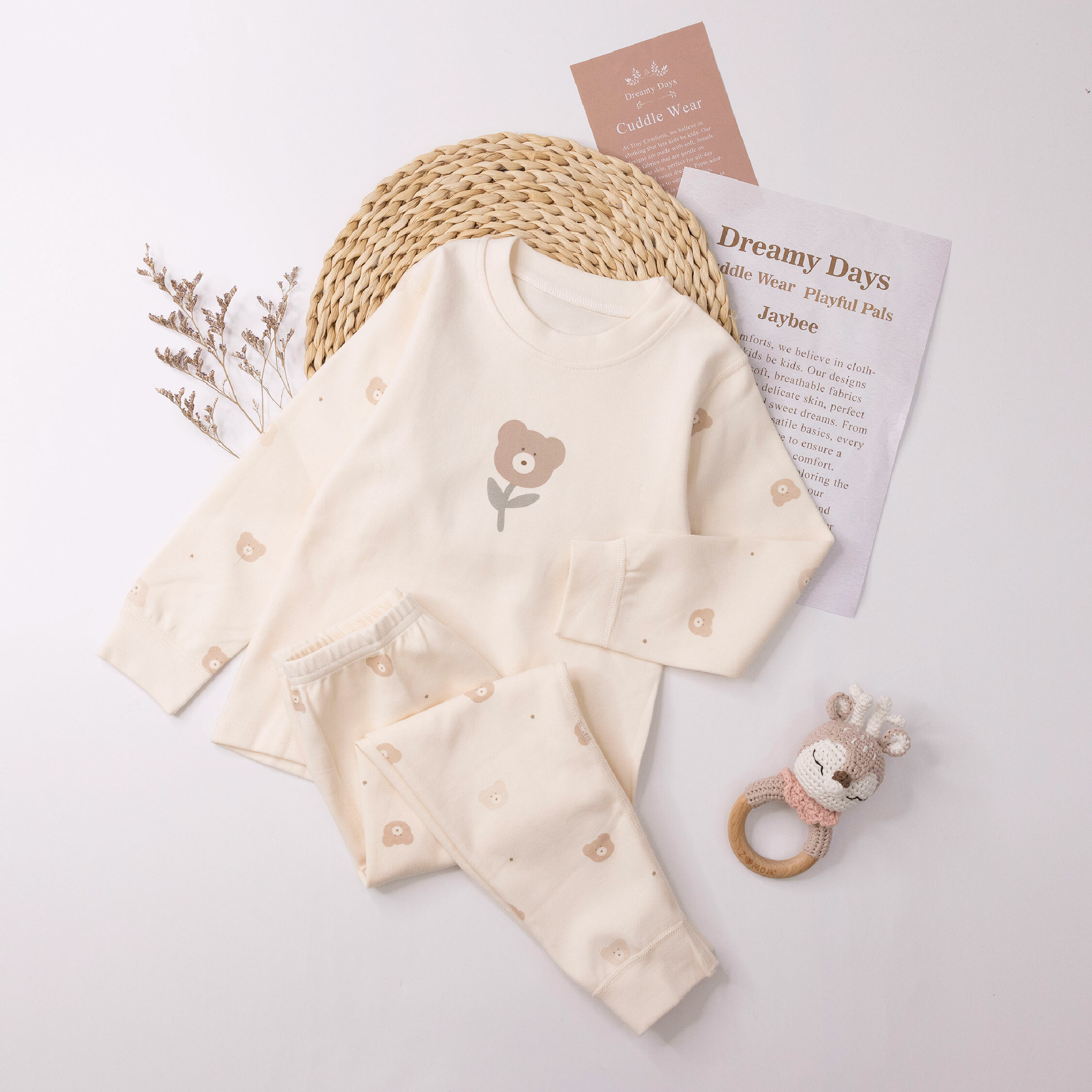 純淨系列【T3023】花朵小熊棉柔舒眠睡衣套裝