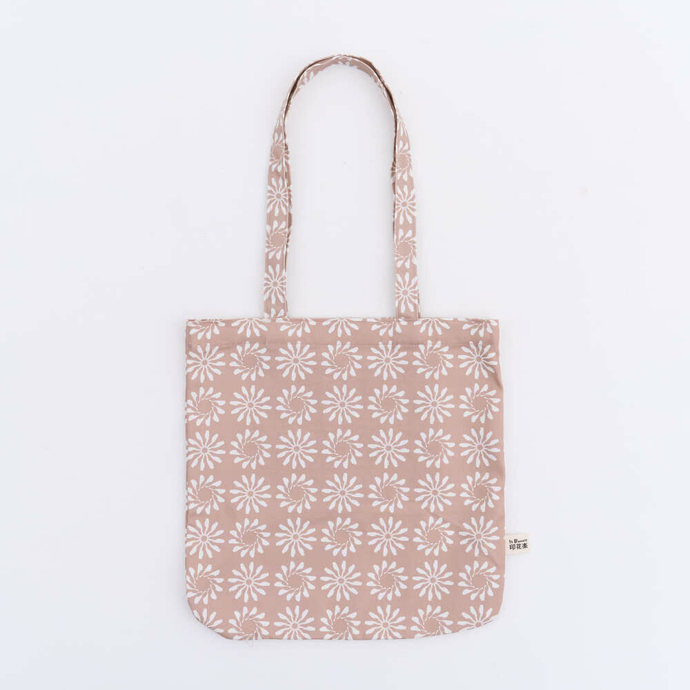 Happy Square Tote Bag/Black Drongo Circles/Tea Rose