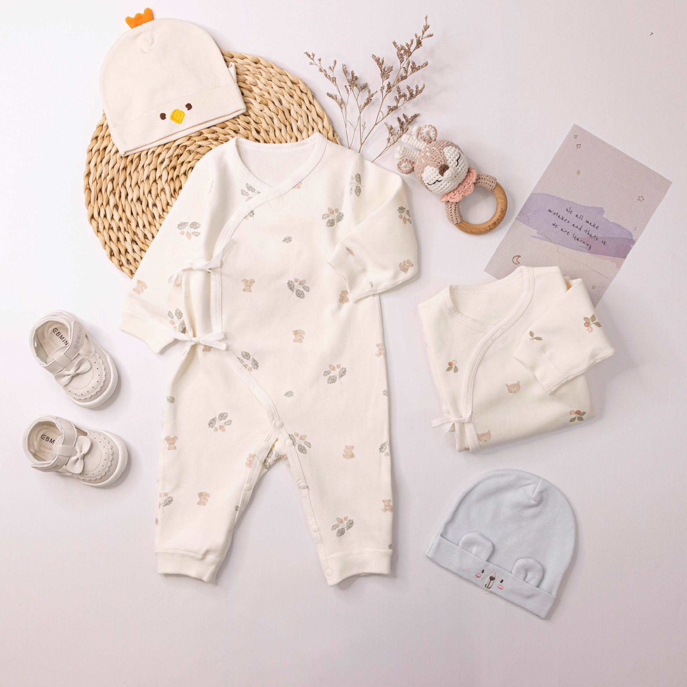 純淨系列【T3041】松果與蜜桃小熊長袖連身衣＊二色