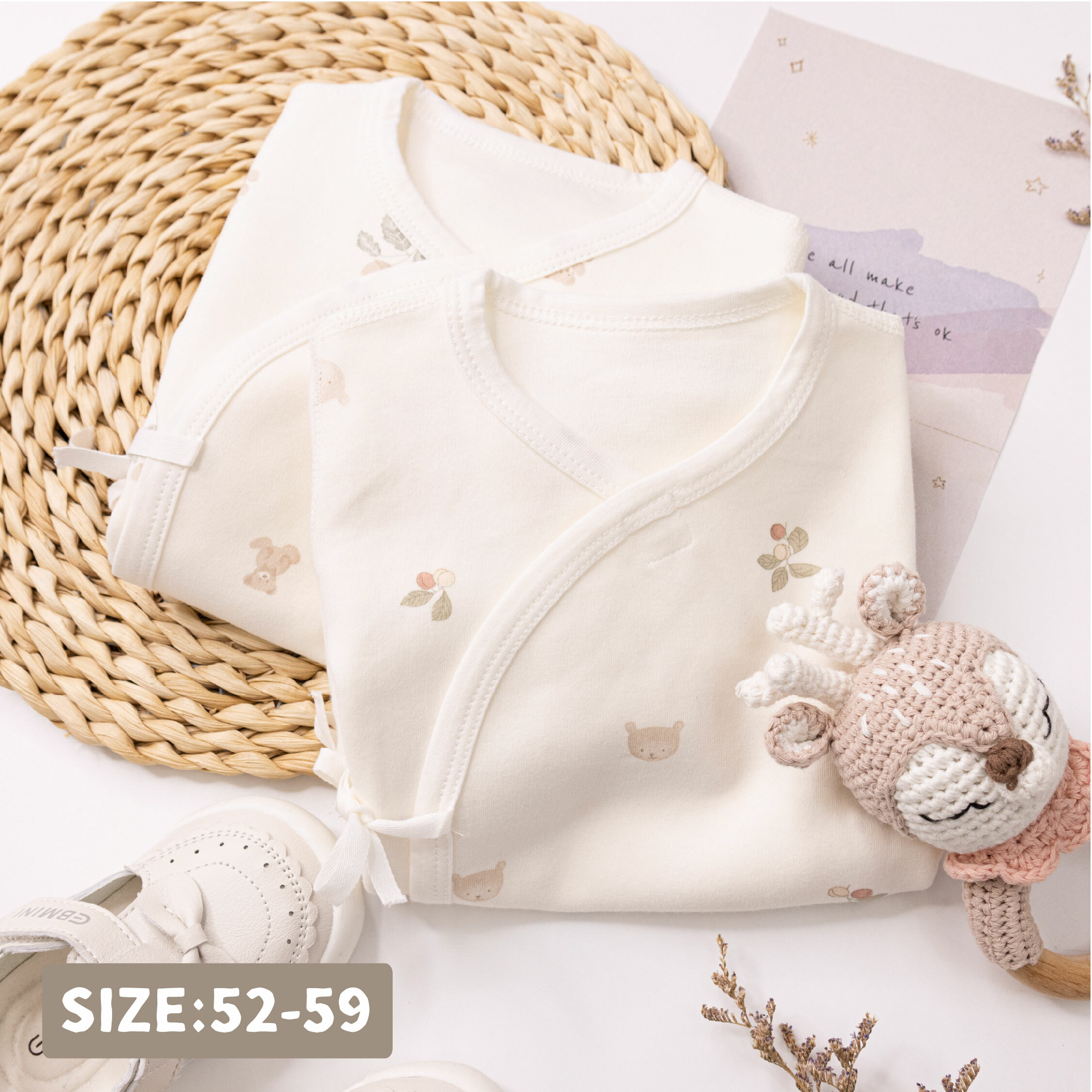 純淨系列【T3041】松果與蜜桃小熊長袖連身衣＊二色