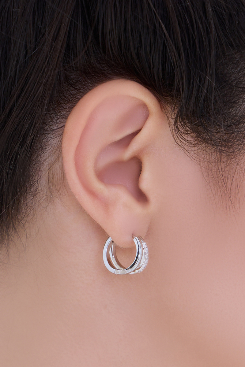 雙層線形圈圈。針式耳環(銀)