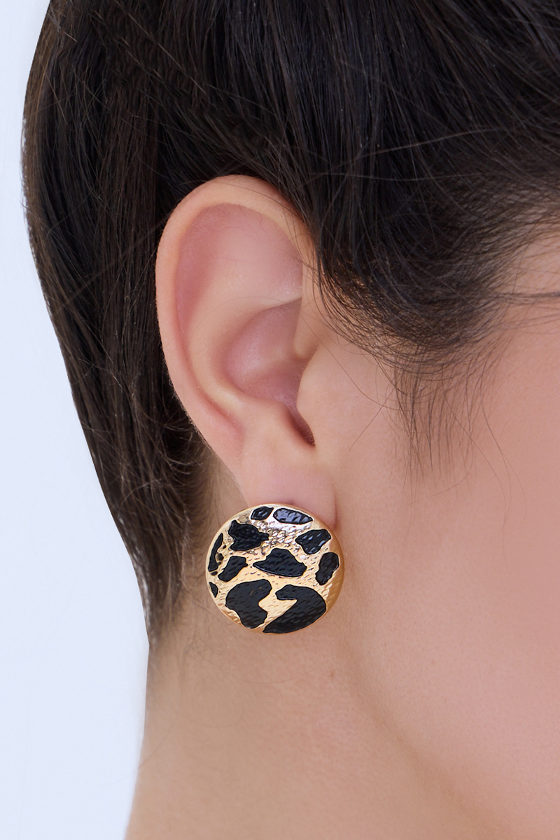 摩登復古豹紋。銀針耳環