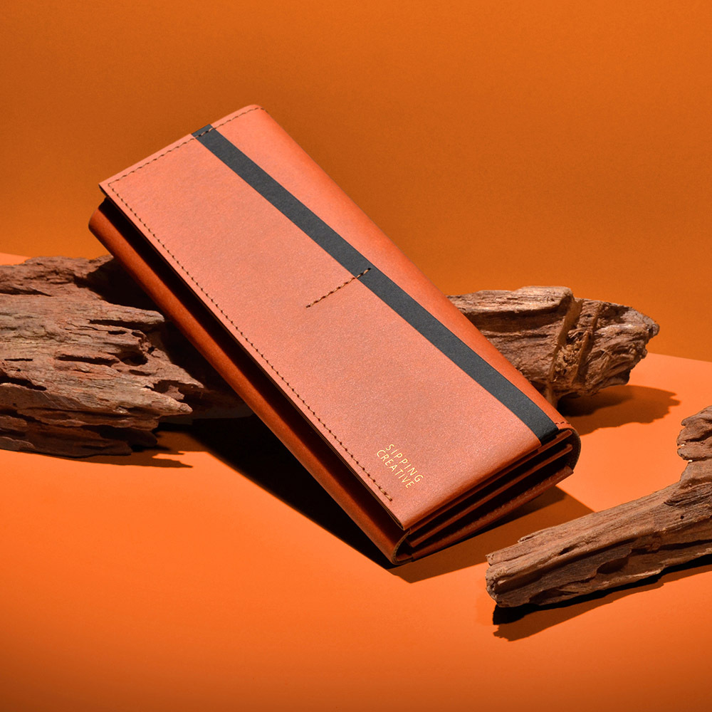 俬品創意，焦糖棕長夾，大地色招財錢包