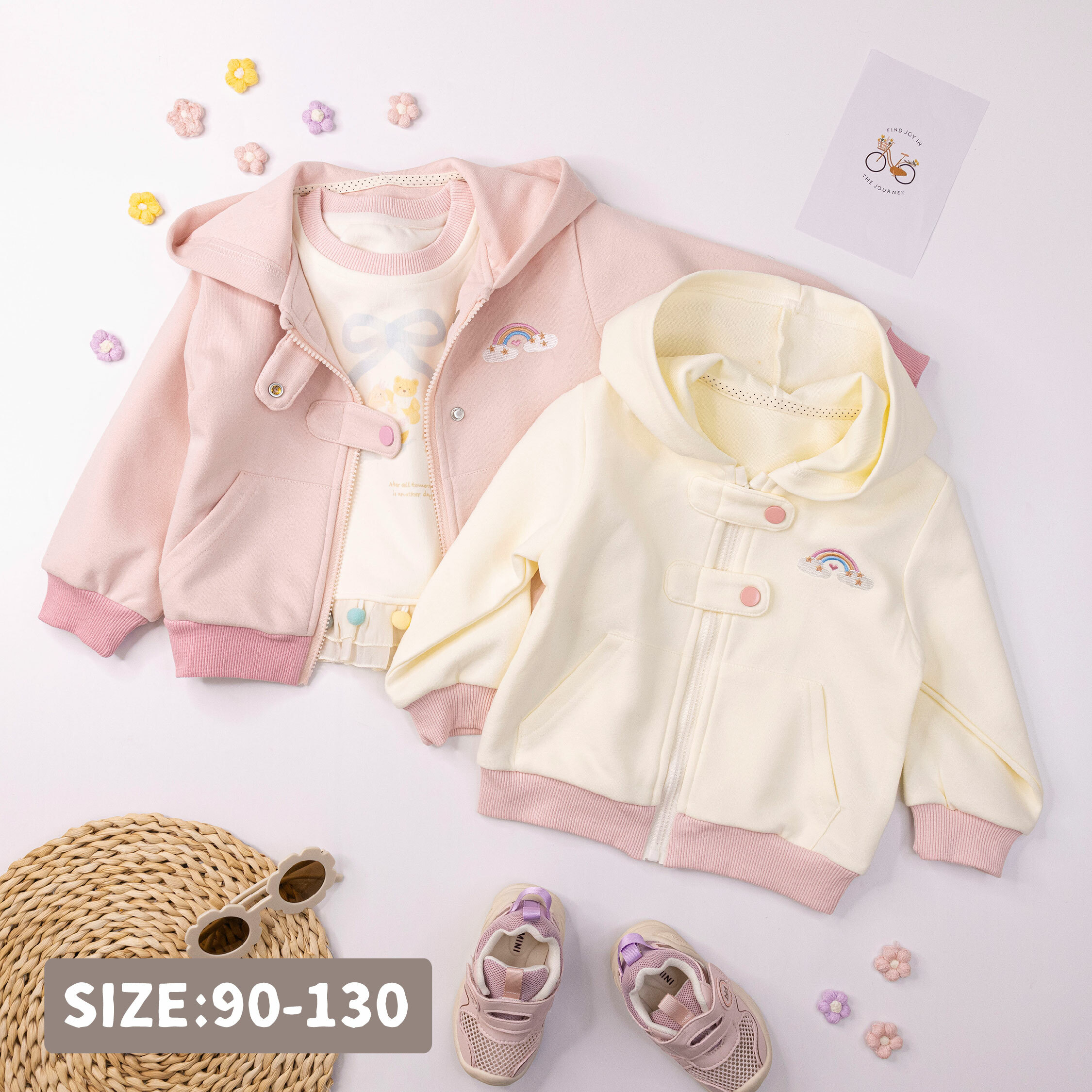 【H55060】夢幻星星彩虹刺繡連帽外套＊二色