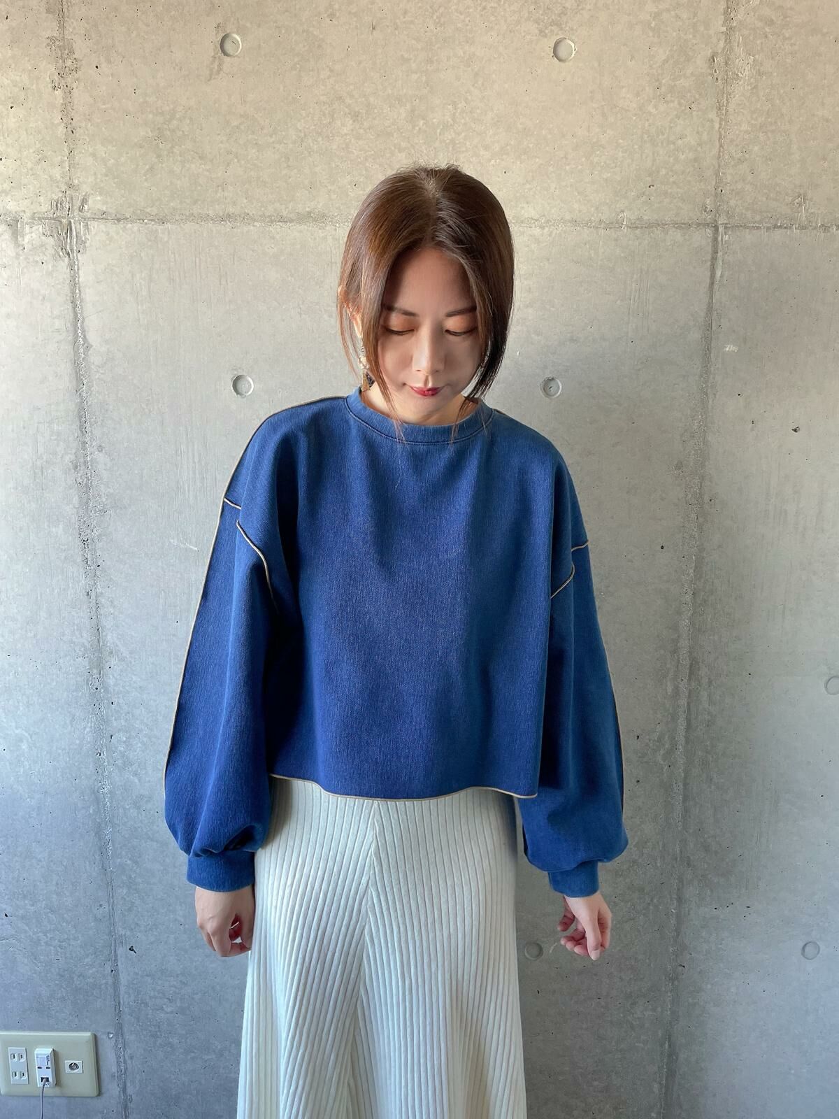 ｛ Special Price ｝洗水牛仔藍包邊加絨衛衣 【日本直送】