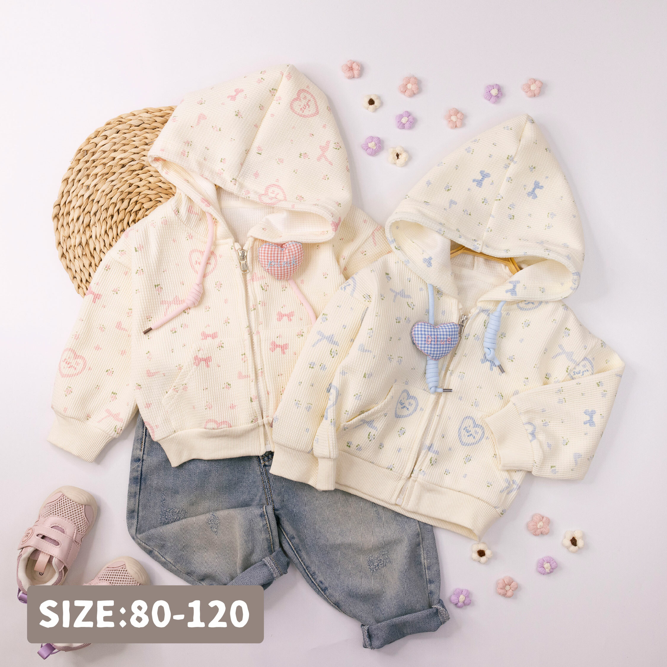 【H55184】塗鴉立體愛心華夫格連帽外套＊二色