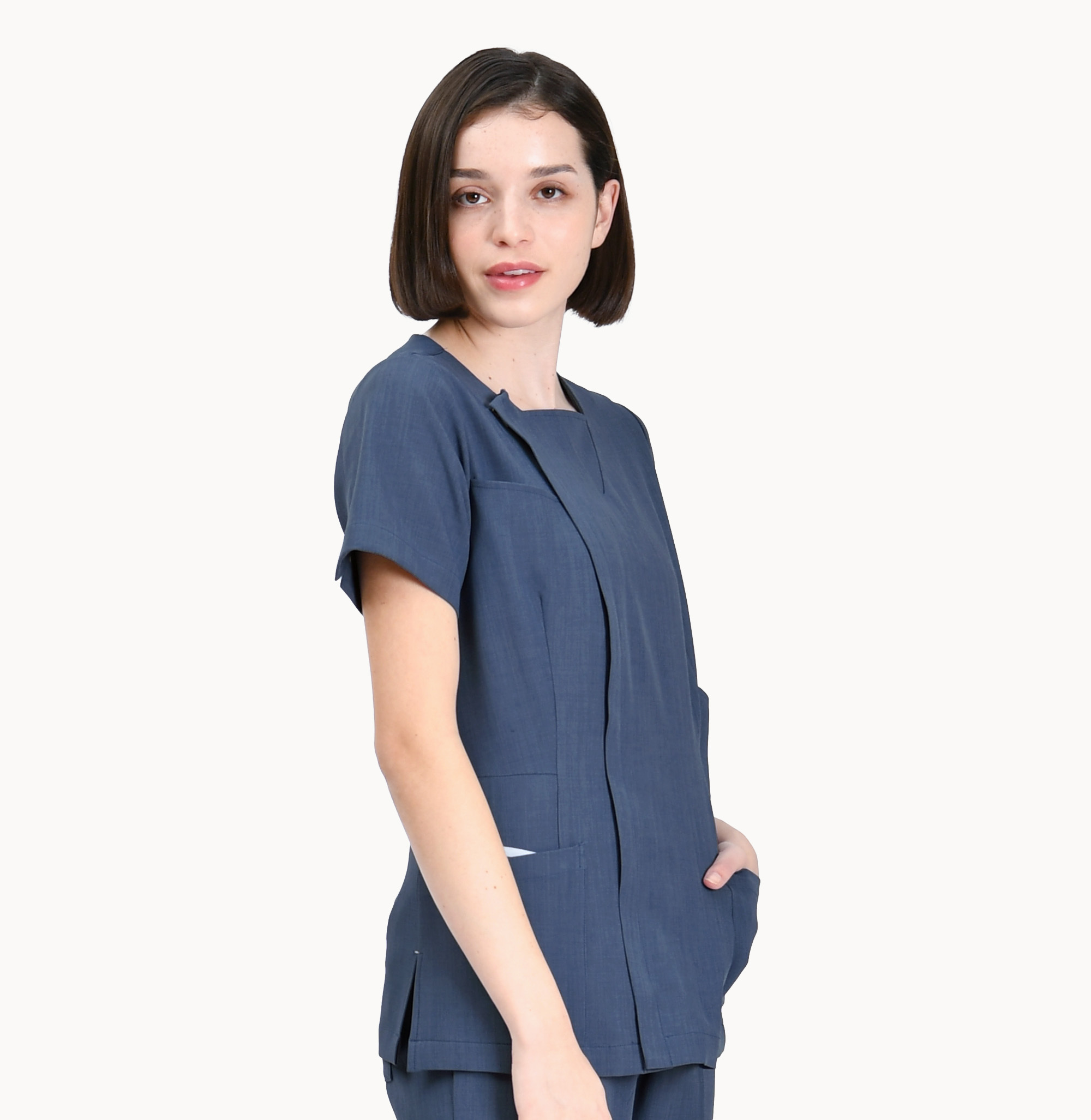 240802 LINEN-LIKE 女款護士服 丹寧藍