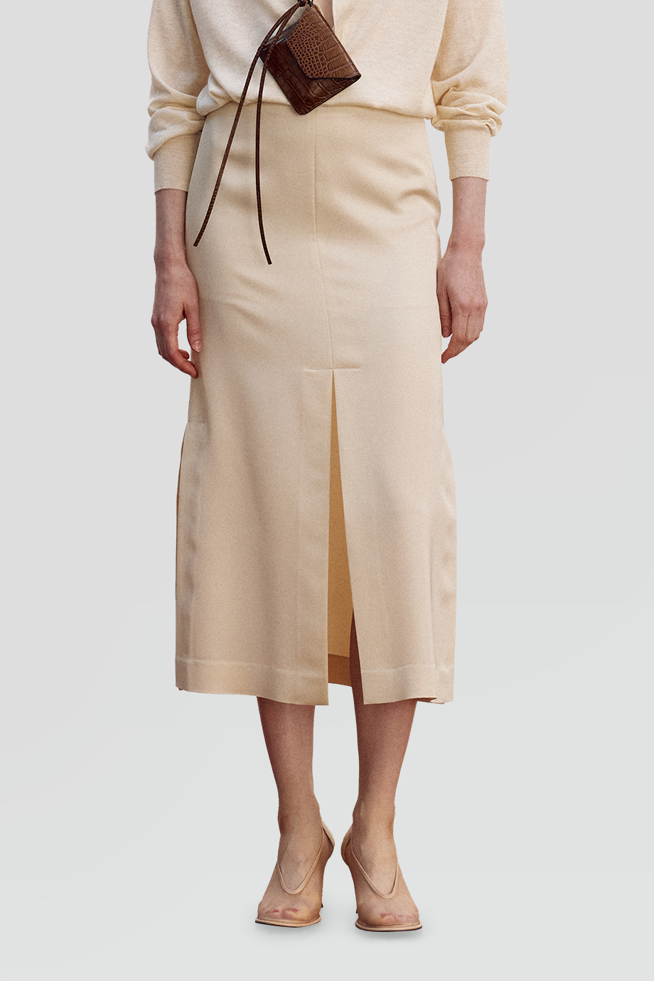 RECTO｜SLIT 側褶細節前開衩長裙