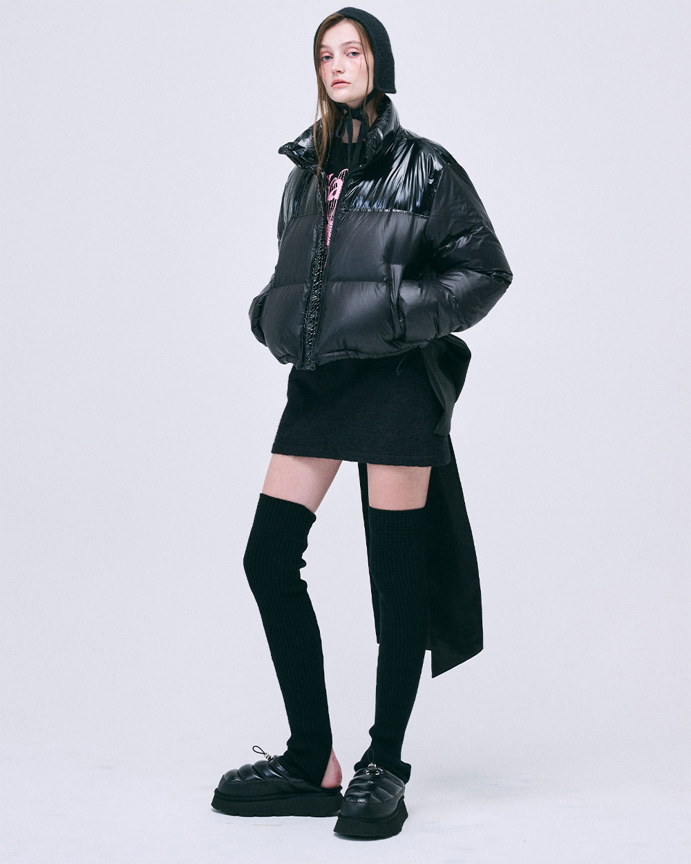 MARDI MERCREDI 短版羽絨外套黑色拼接CROPPED DOWN JACKET COLO