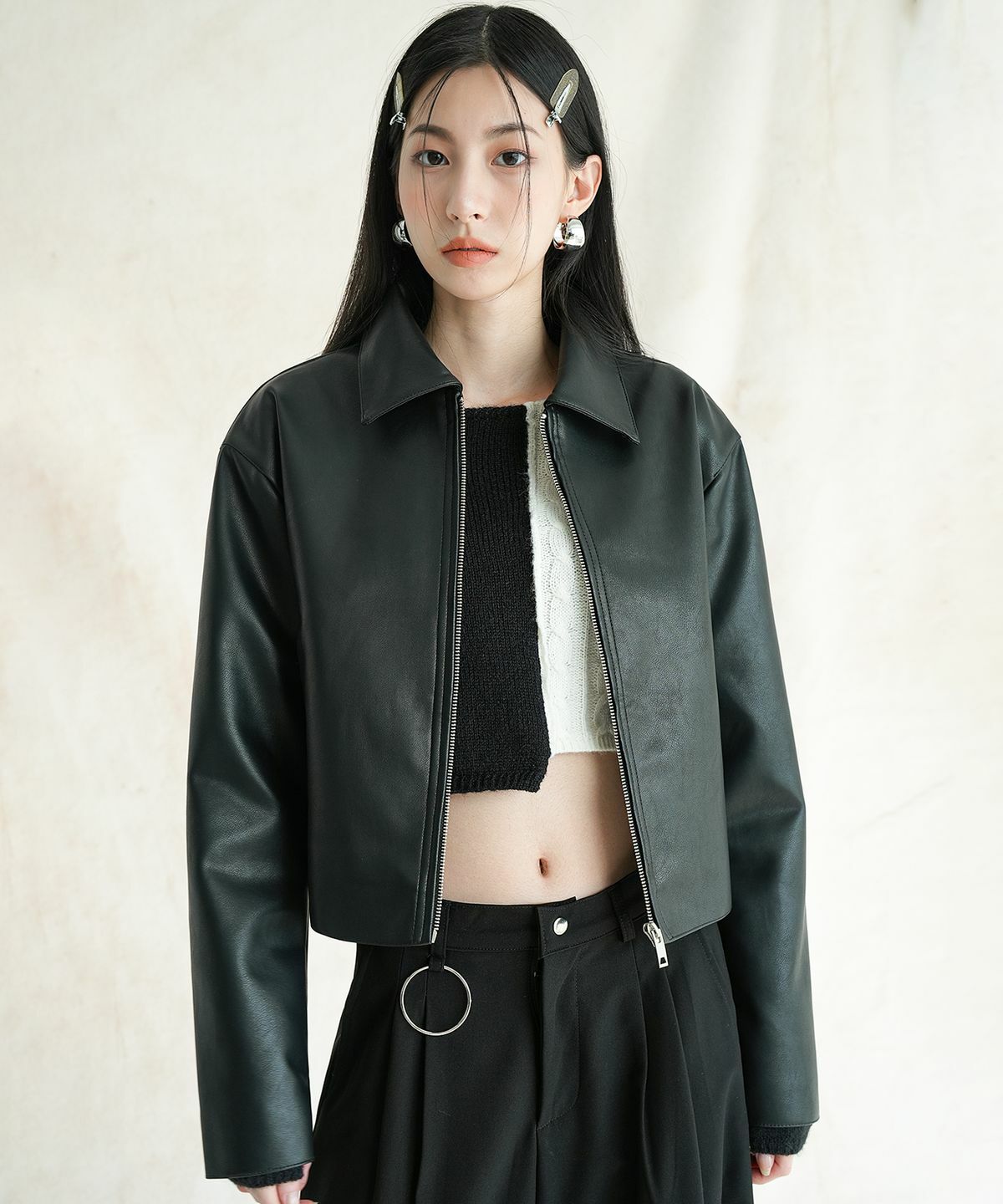 AVANDRESS Basic Cropped Leather Jacket