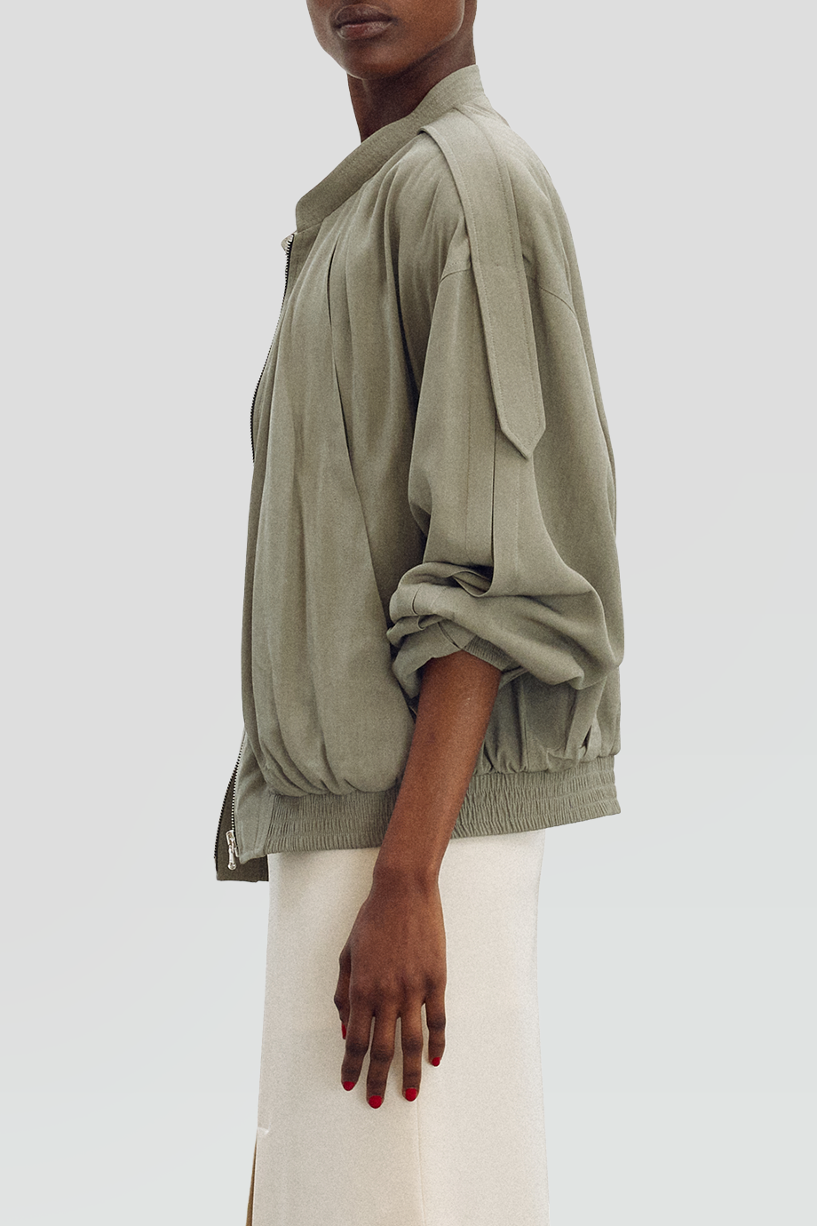 RECTO｜TUCKED 立領抓褶細節拉鍊外套