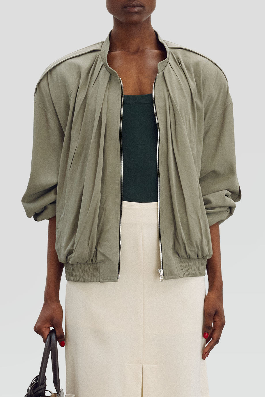 RECTO｜TUCKED 立領抓褶細節拉鍊外套