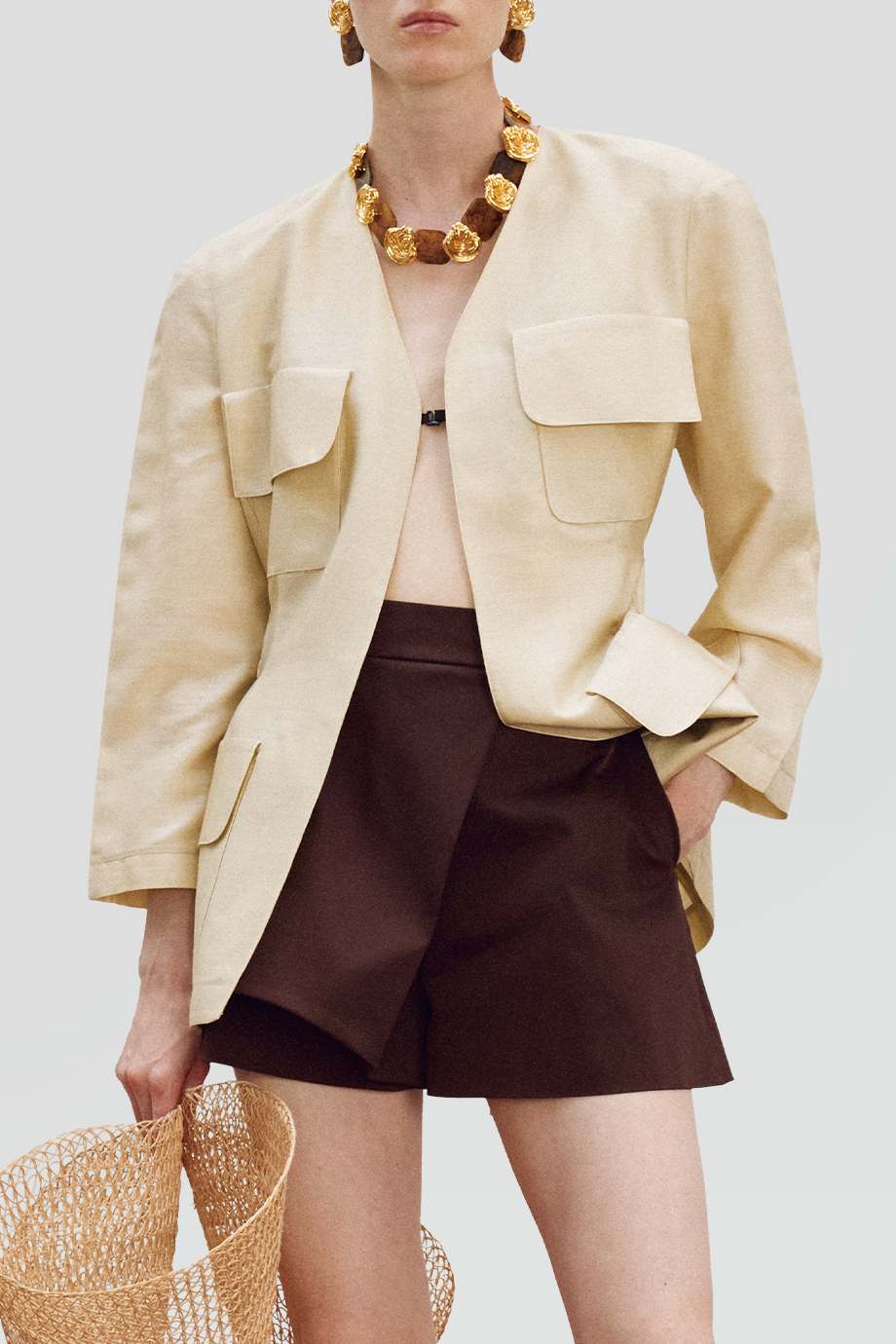 RECTO｜PATCH 無領貼袋細節腰帶外套