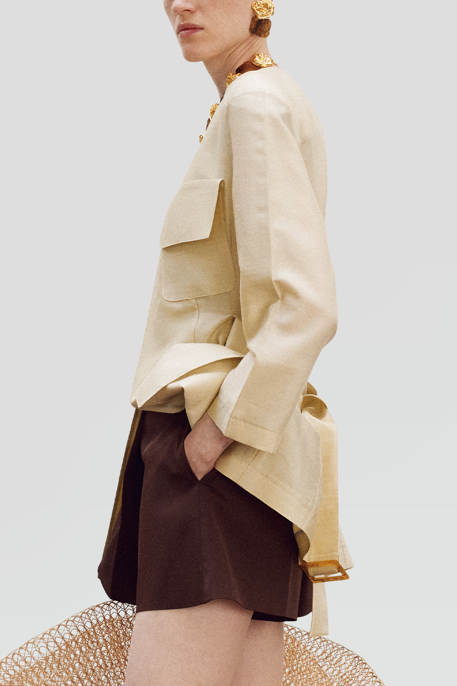 RECTO｜PATCH 無領貼袋細節腰帶外套