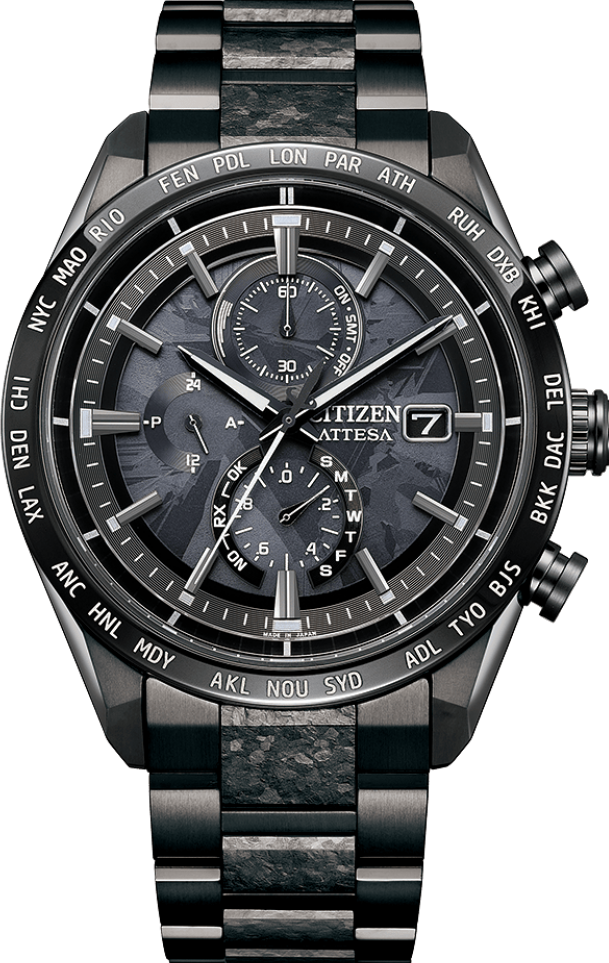 萬年鐘錶 - Citizen 星辰錶  Attesa 系列 HAKUTO-R  限量黑暗銀採光線條鈦金屬電波對時男錶 AT8287-62E 錶徑42MM