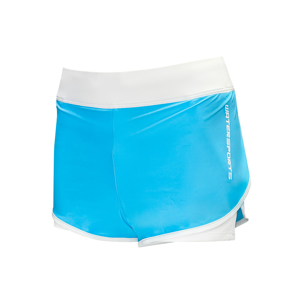 女士拼色內襯游泳沙灘短褲 - 淺藍/白