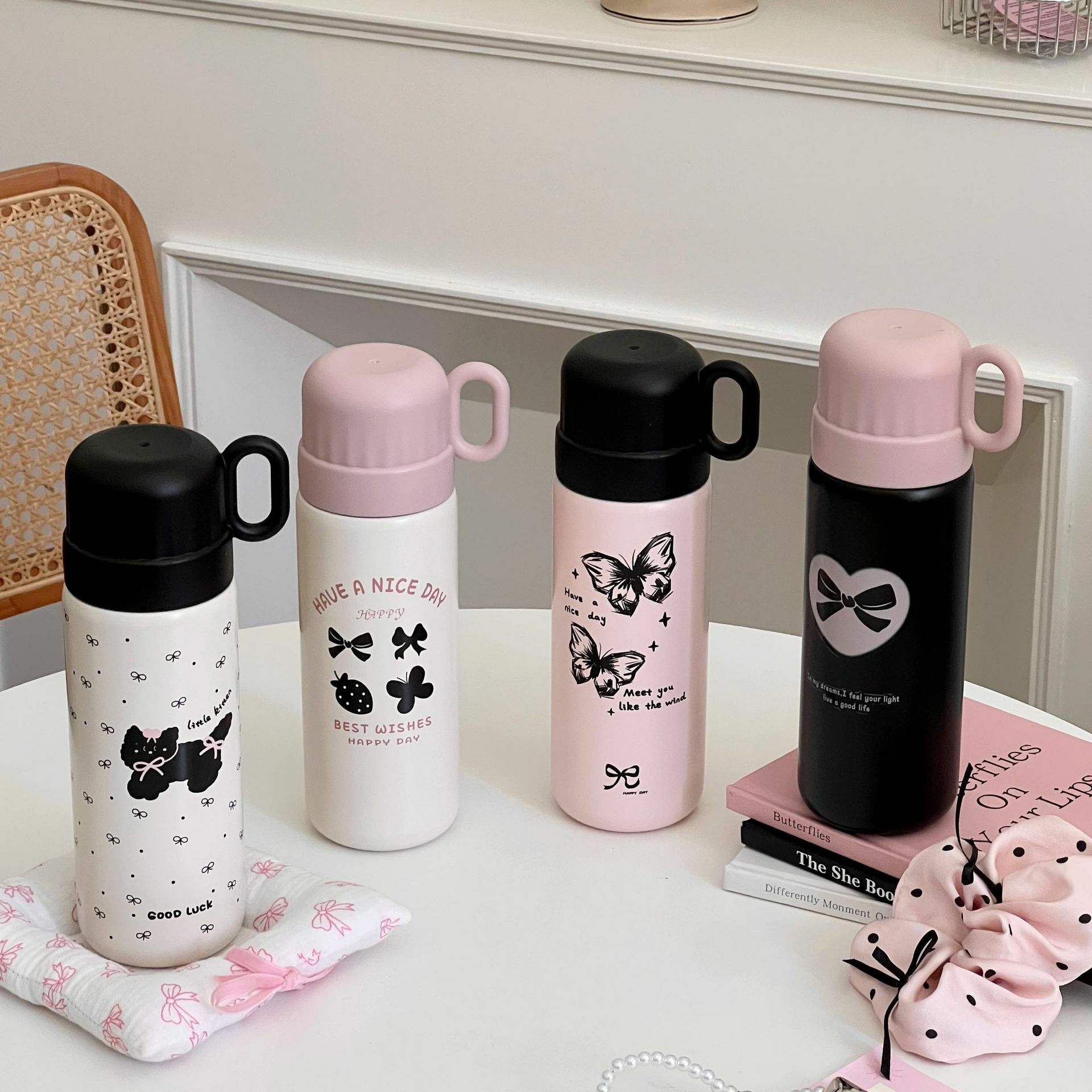 Multifunction Black Pink Cute 316 Stainless Steel Thermos - 500ML