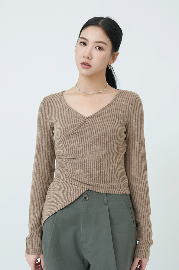 左右冚領直坑紋針織上衣 (*現貨款式）