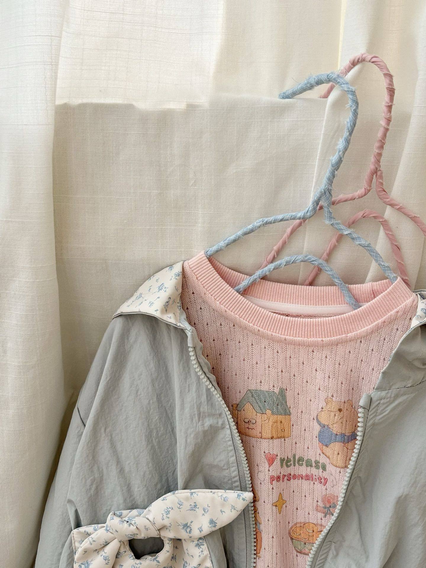 韓系可愛小碎花口袋連帽外套