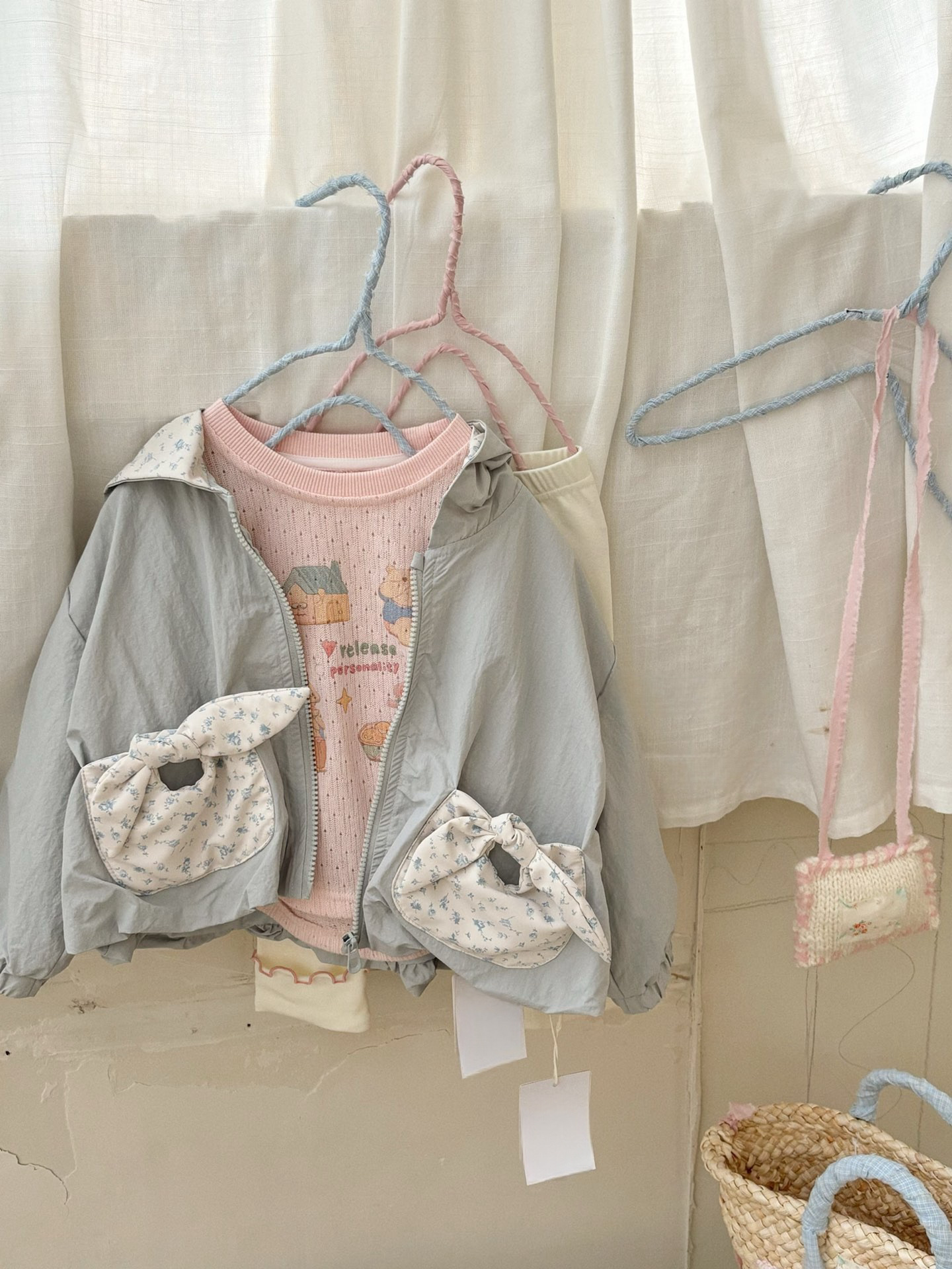 韓系可愛小碎花口袋連帽外套