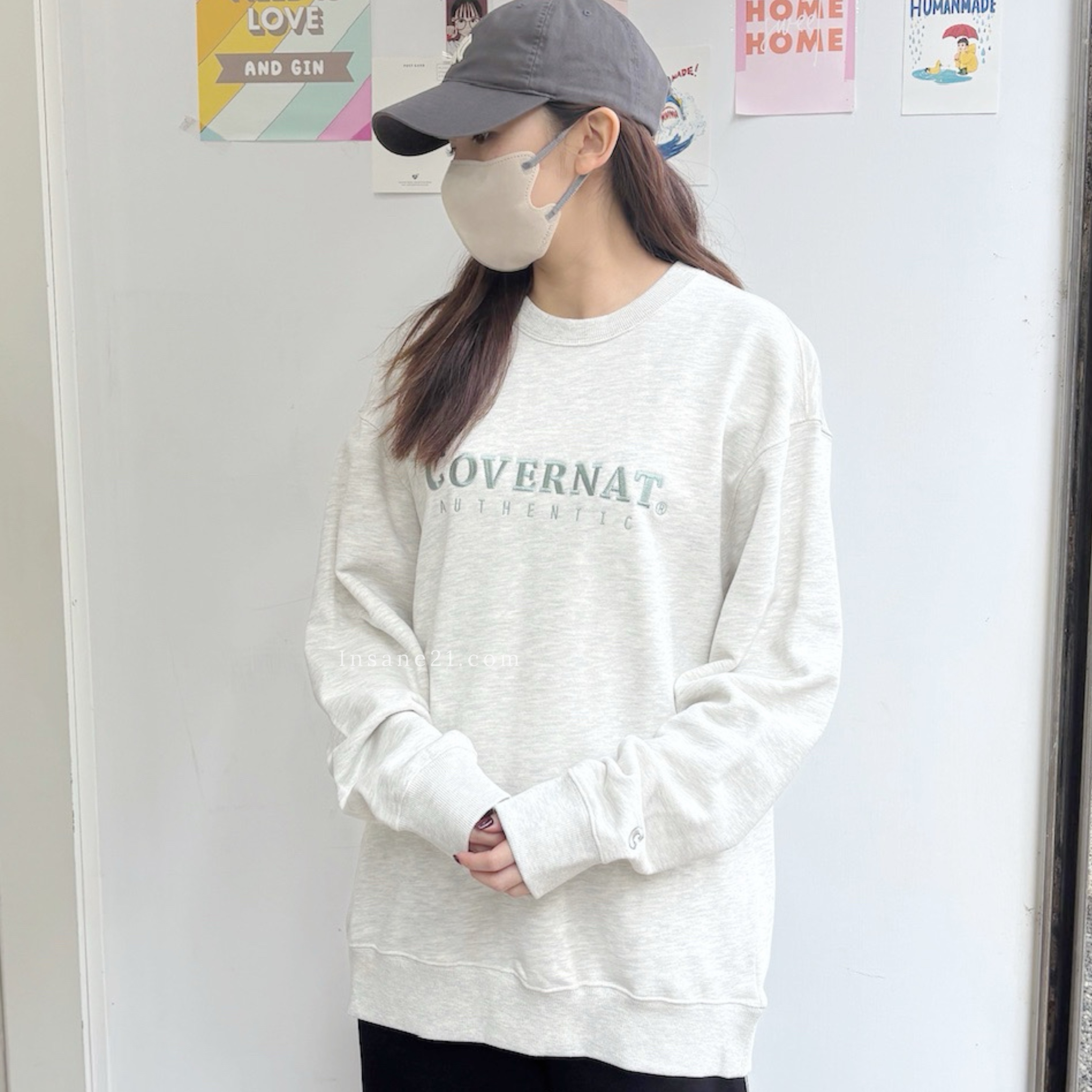 韓國 COVERNAT 中間刺繡LOGO 衛衣 大學踢 黑/灰/深藍