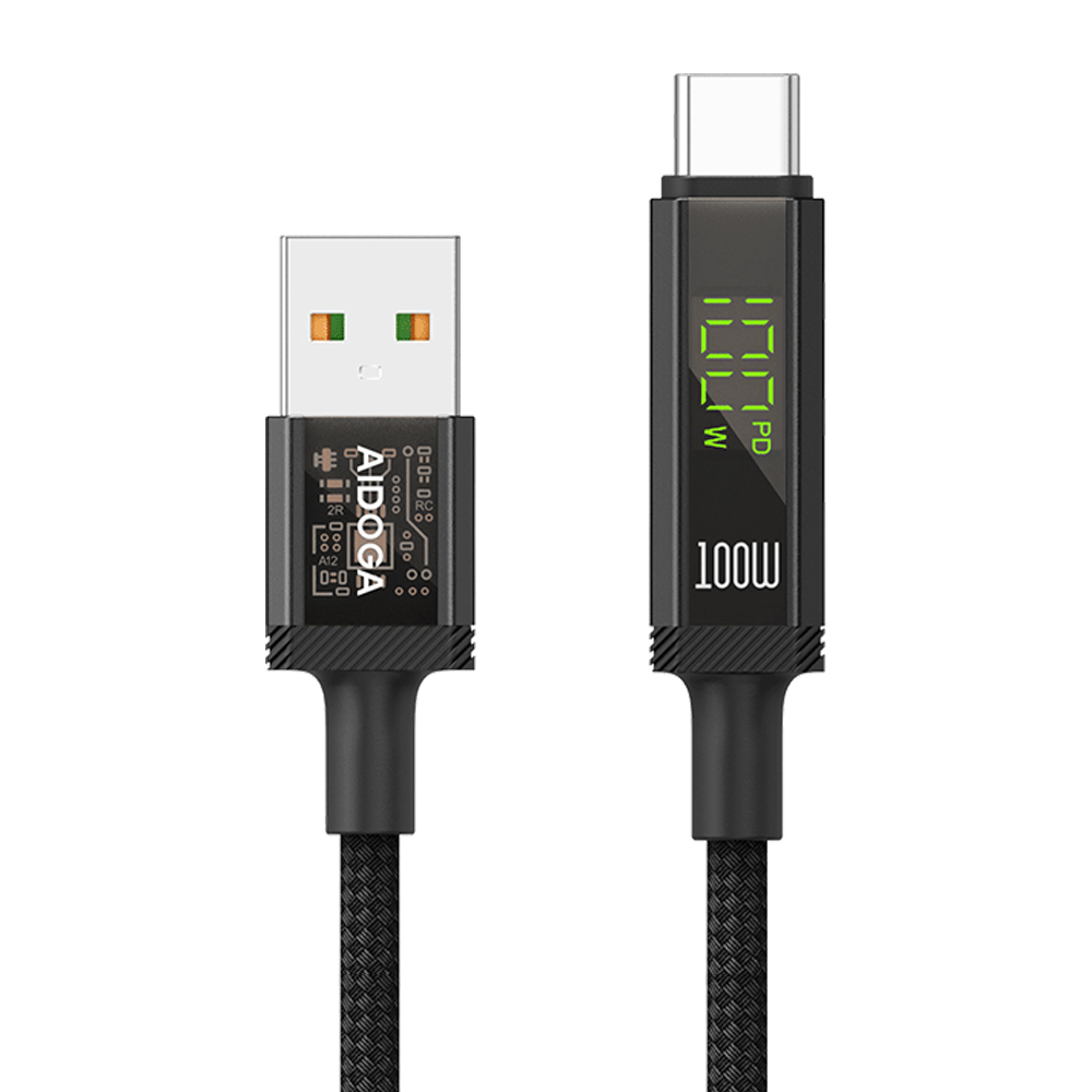 AIDOGA 艾迪伽 三合一  Type-C智能斷電數顯補電充電傳輸線 100W 鎧甲 1.2M