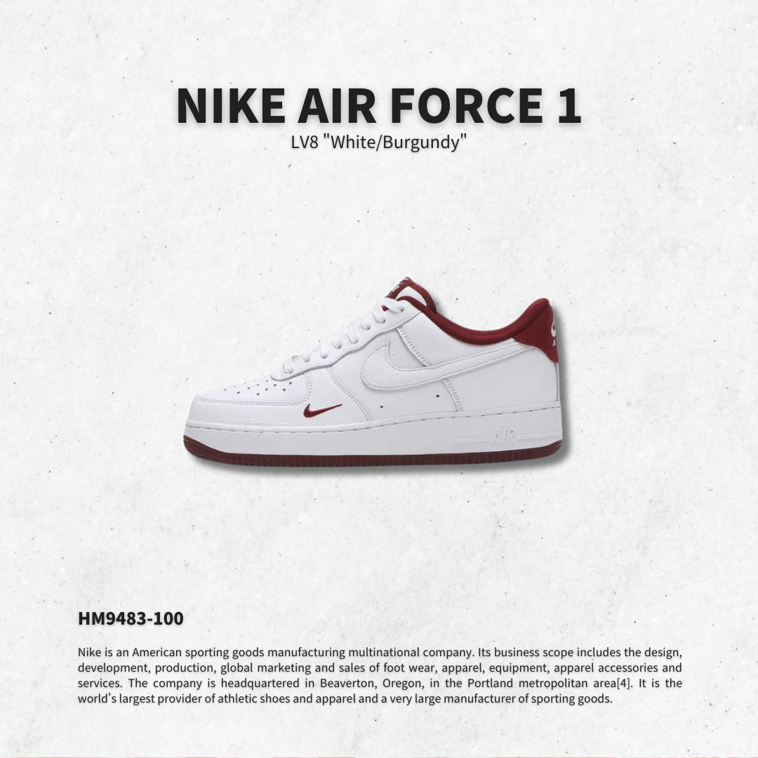 "調貨" NIKE AIR FORCE 1 '07 LV8 "White/Burgundy" 白紅刺繡小勾 男女款 HM9483-100