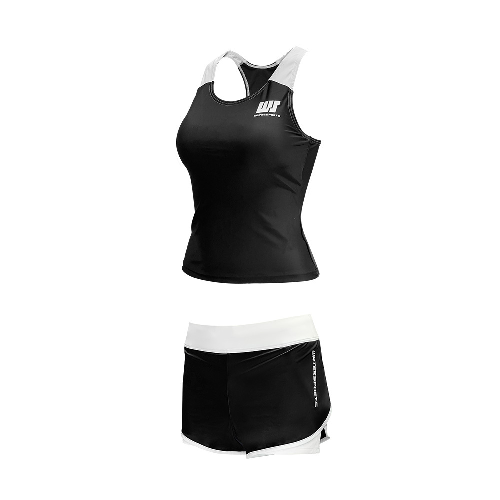 女士拼色坦基尼套裝 - 黑/白