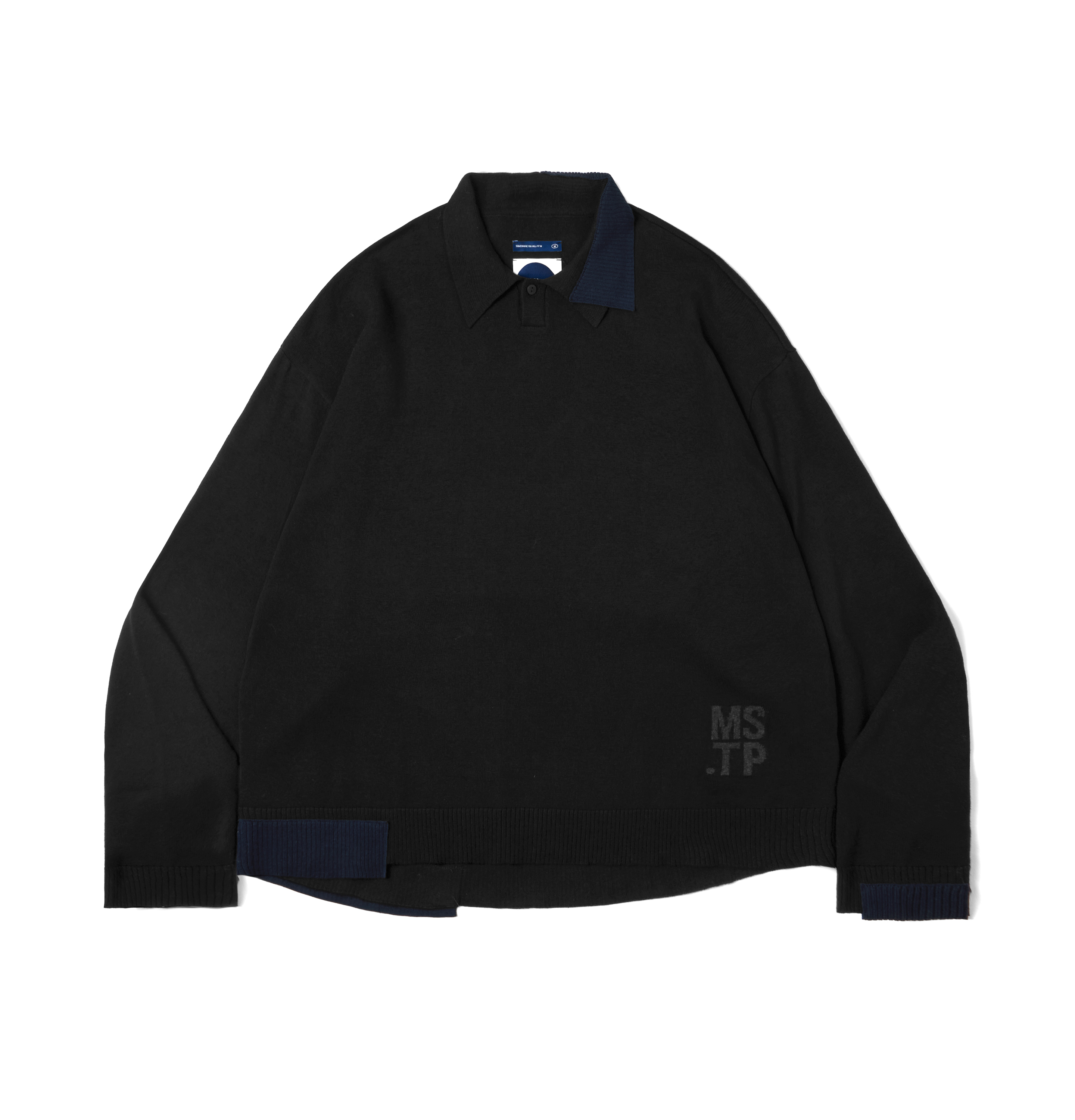 MELSIGN - Off-balance Knit Polo Shirt - Black